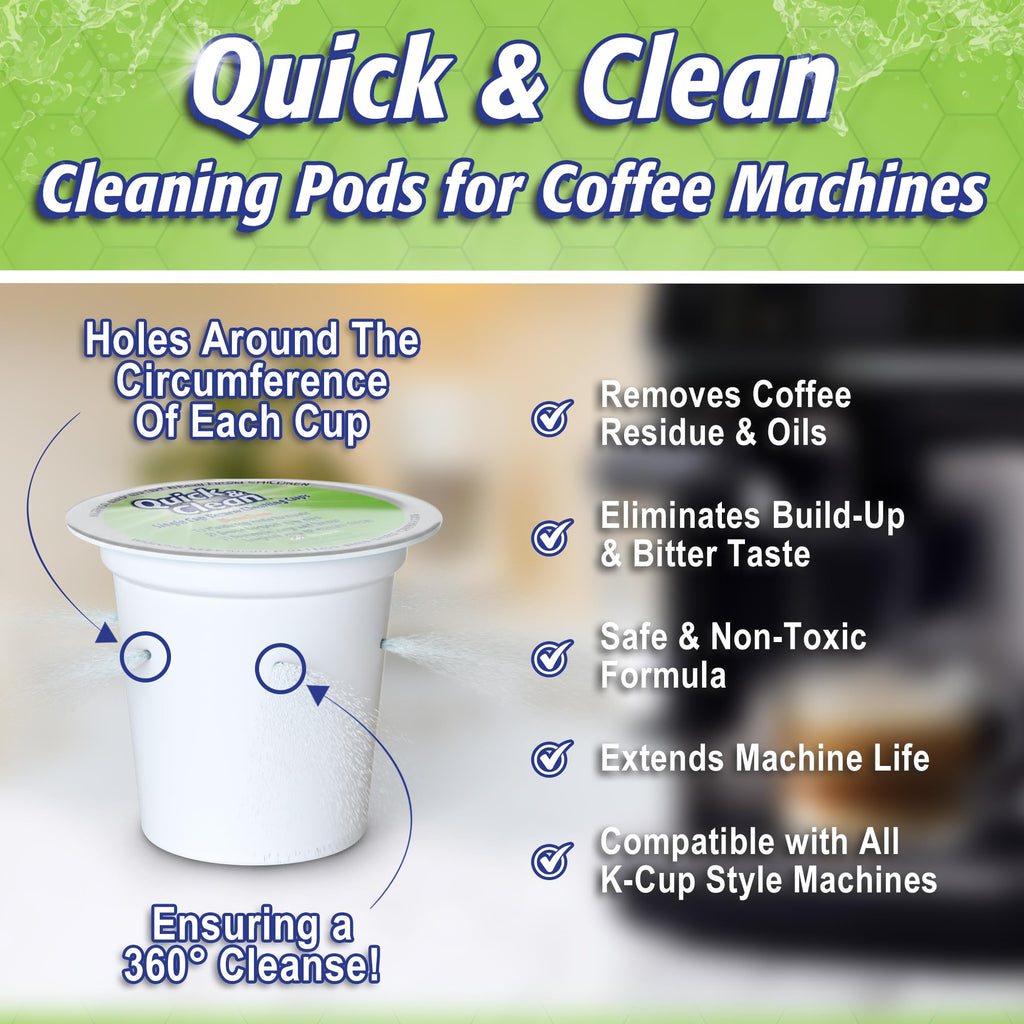 Quick & Clean [6-Pack] Keurig Cleaning Pods - K Cup Cleaner Pod For Keurig - 2.0 Coffee Machine Compatible, Removes Stains, Non-Toxic and Eco-Friendly