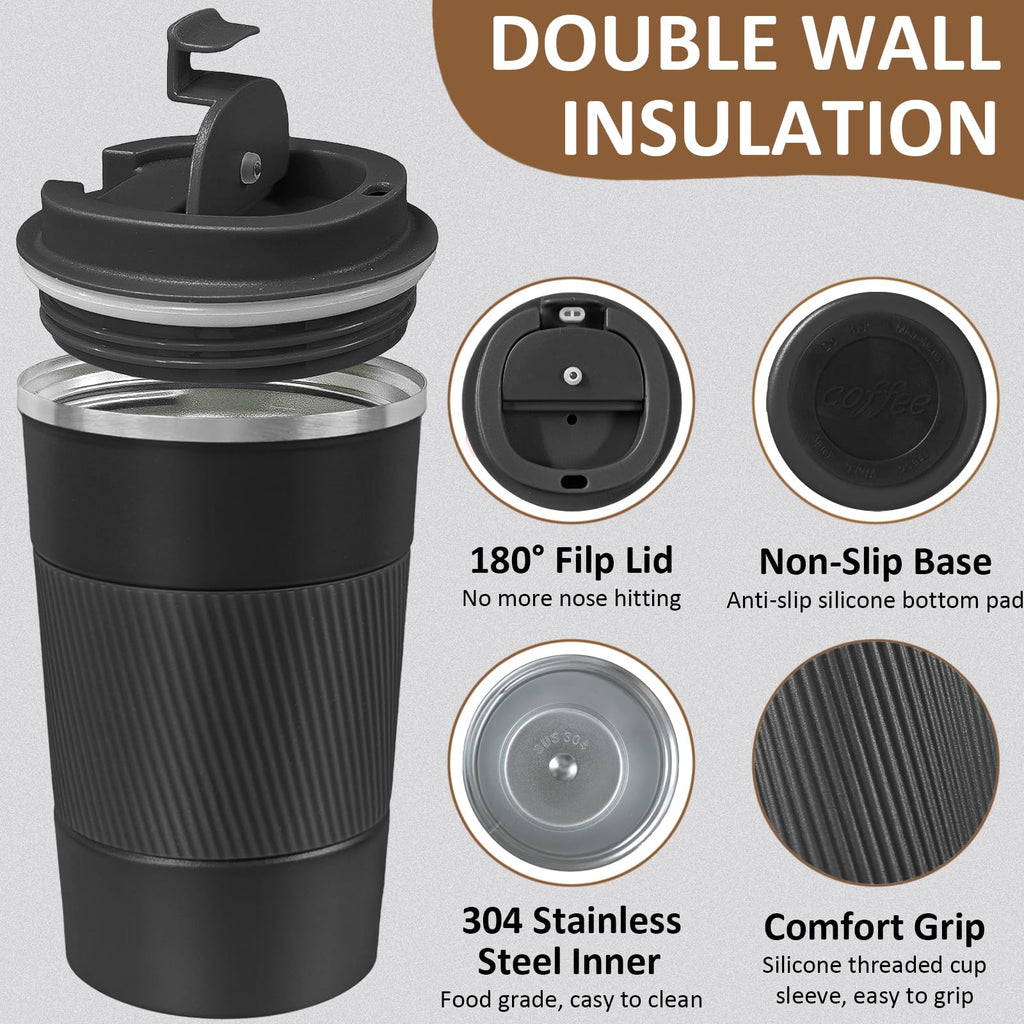 4 Pack Insulated Coffee Mug with Lid 17oz Travel Coffee Tumbler Stainless Steel Reusable Coffee Cups Thermal Coffee Mug for Hot and Iced Cold Drinks, Multicolor