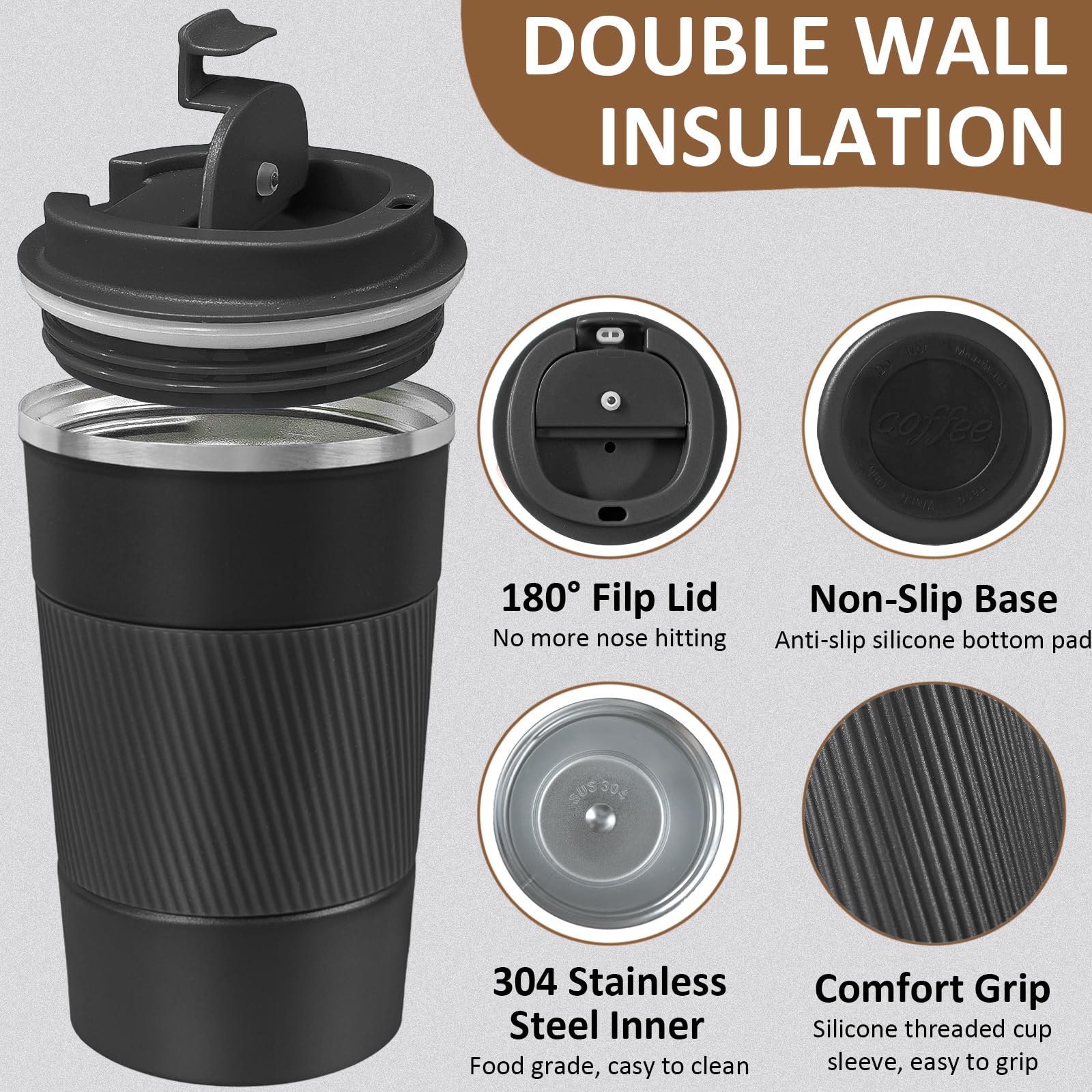4 Pack Insulated Coffee Mug with Lid 17oz Travel Coffee Tumbler Stainless Steel Reusable Coffee Cups Thermal Coffee Mug for Hot and Iced Cold Drinks, Multicolor