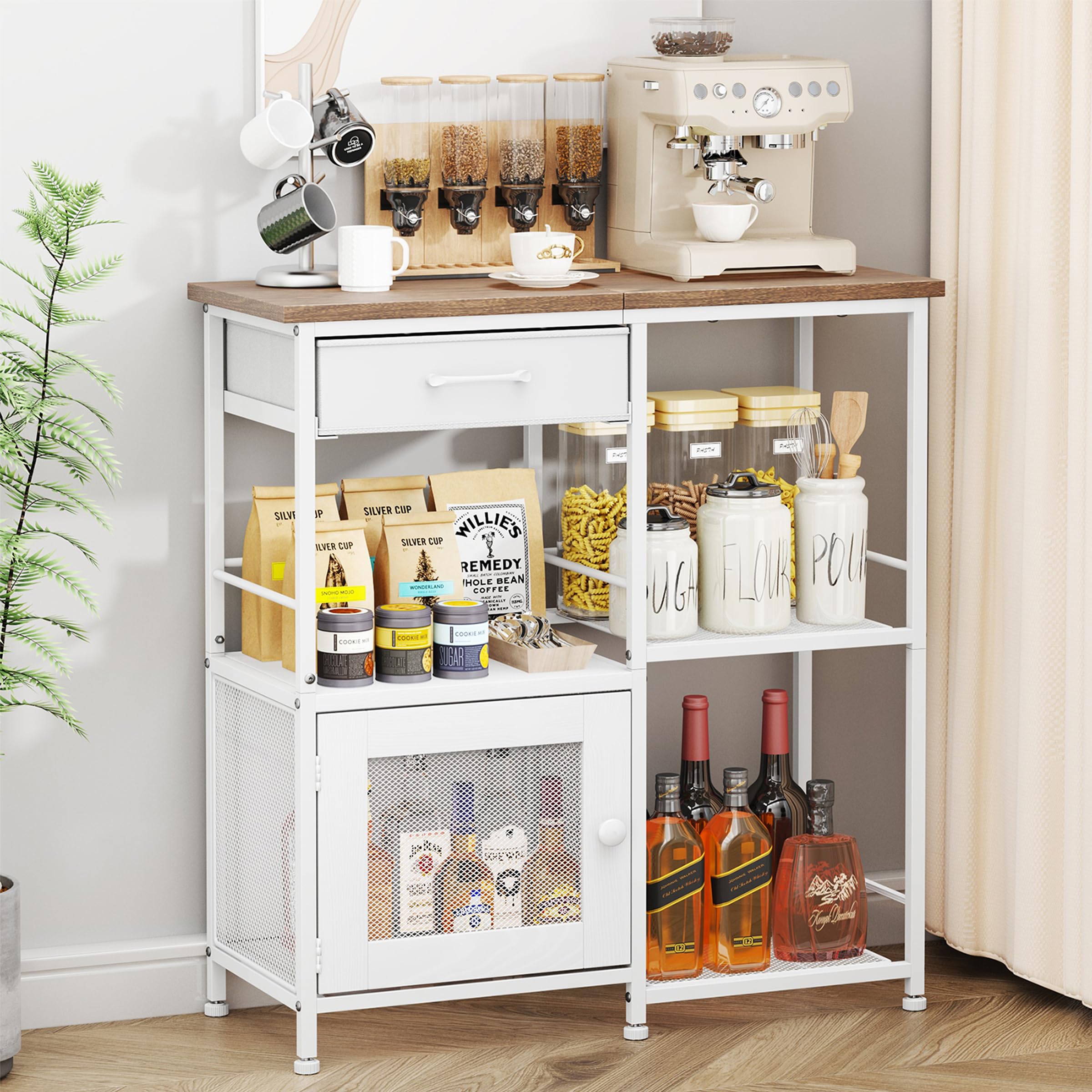 SWTYMIKI Coffee Bar Cabinet for Home - Farmhouse Coffee Stand Station Multi-Purpose Buffet Sideboard Cabinet with Drawers - Kitchen Bar Table for Living Room, Corner, Small Space, Espresso