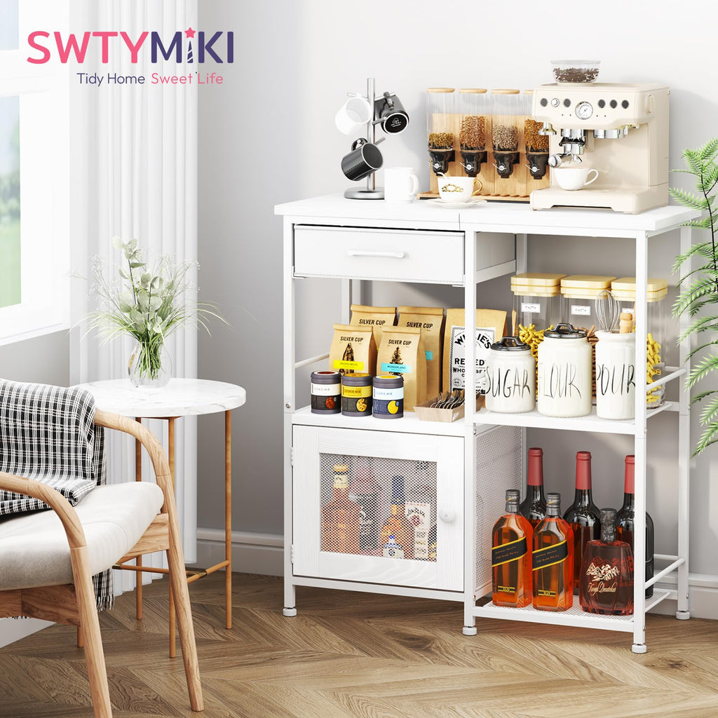 SWTYMIKI Coffee Bar Cabinet for Home - Farmhouse Coffee Stand Station Multi-Purpose Buffet Sideboard Cabinet with Drawers - Kitchen Bar Table for Living Room, Corner, Small Space, Espresso
