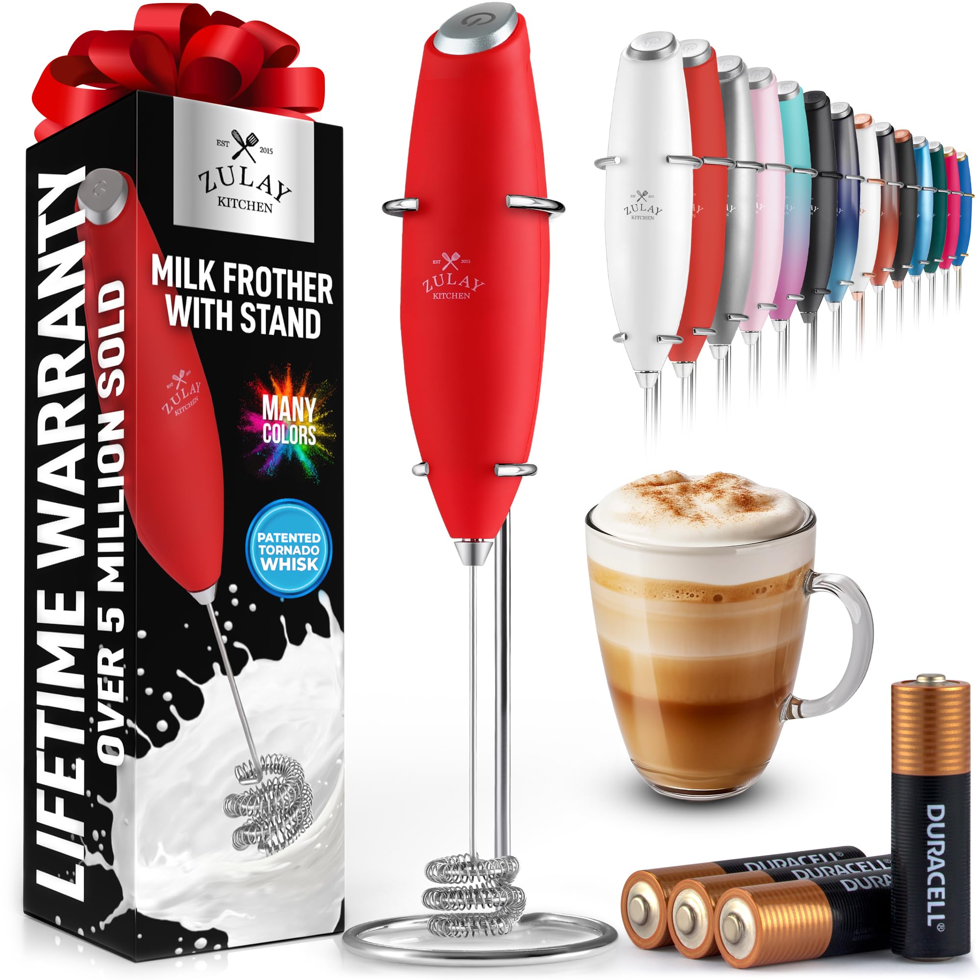 Zulay Kitchen Rechargeable Milk Frother Handheld - Frother Wand, Drink Mixer, Electric Whisk Frother, for Cappuccinos, Matcha & Protein Powder - Lux 4 Whisk 2 Speed Waterproof 2000mAh Alpha Black