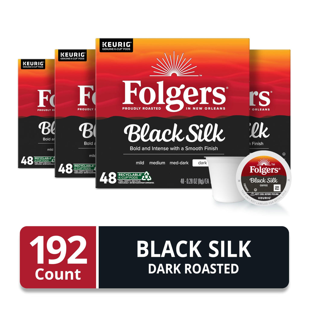 Folgers Black Silk, Dark Roast Coffee, Keurig K-Cup Pods, 12-Count Boxes (Pack of 6)