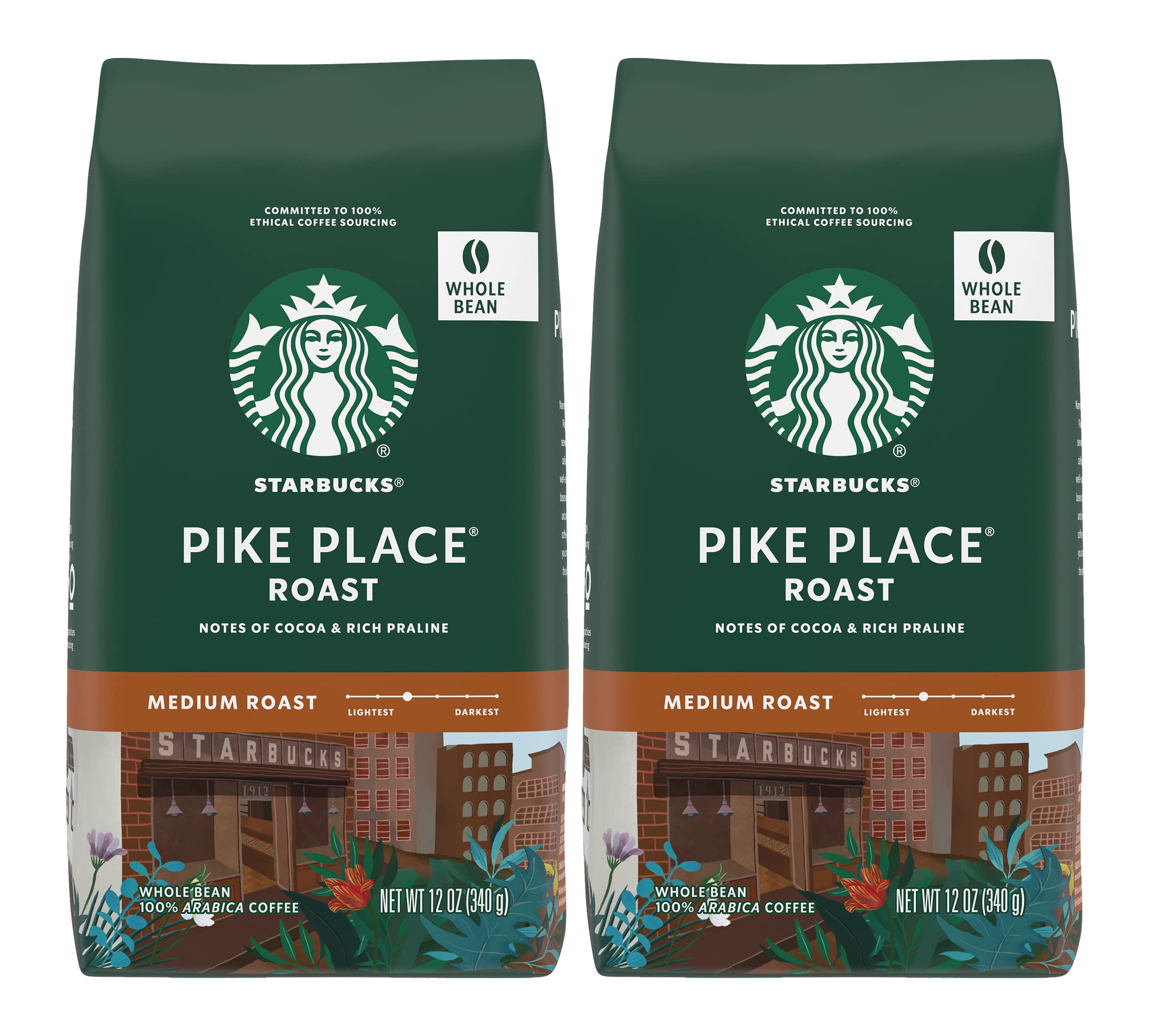Starbucks Whole Coffee Beans, Medium Roast Hot or Iced Coffee, Pike Place Roast, 28 oz