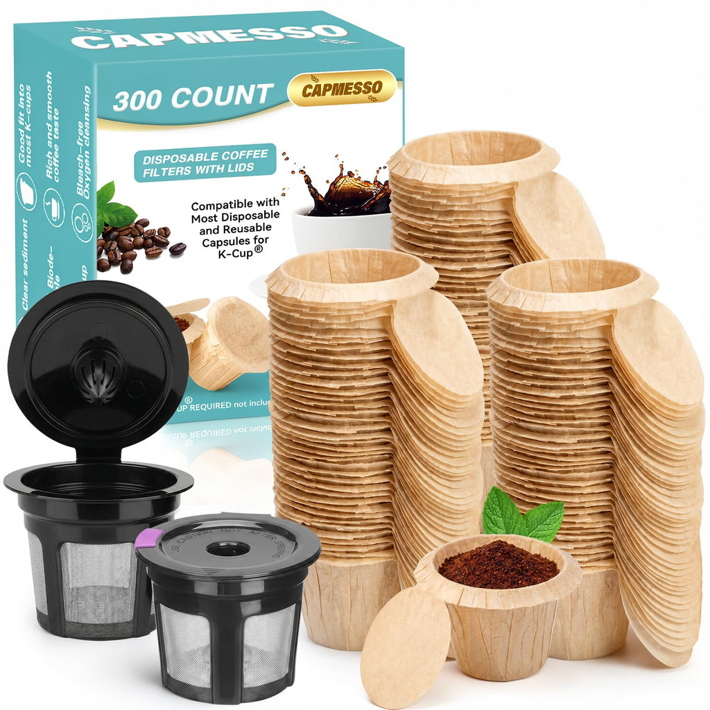 CAPMESSO Disposable Coffee Paper Filters Replacement Keurg Filter Compatible with Reusable Single Serve Pods Keurg Coffee Maker-300 Count (Natural)