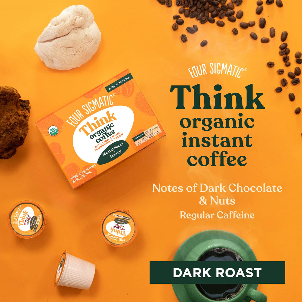 Four Sigmatic Mushroom Coffee K-Cups | Organic Dark Roast Coffee with Lion’s Mane Mushroom Powder & Yacon | Focus & Immune Support | Vegan & Keto | Sustainable Pods | 24 Count