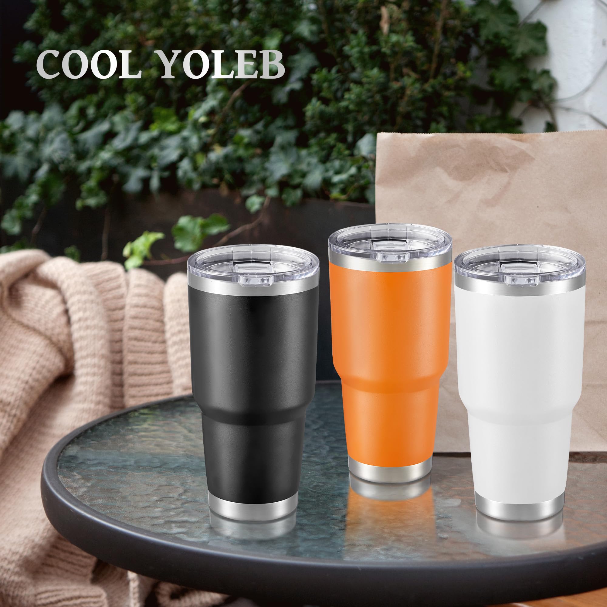 30 oz Tumbler with Lid Stainless Steel Tumblers Bulk Vacuum Insulated Cup Reusable Powder Coated Travel Mug Double Wall Leak Proof Cups Keep Cold Drinks for 12 Hours Black, Set of 8