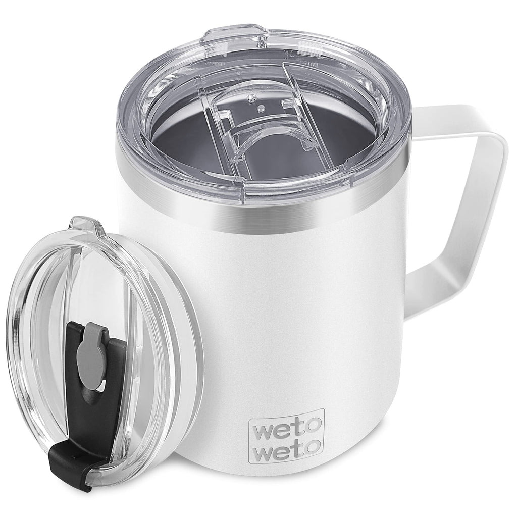 WETOWETO Coffee Mug with Handle, 14oz Insulated Stainless Steel Coffee Travel Mug, Double Wall Vacuum Reusable Coffee Cup with Lid, Powder Coated Rose Gold
