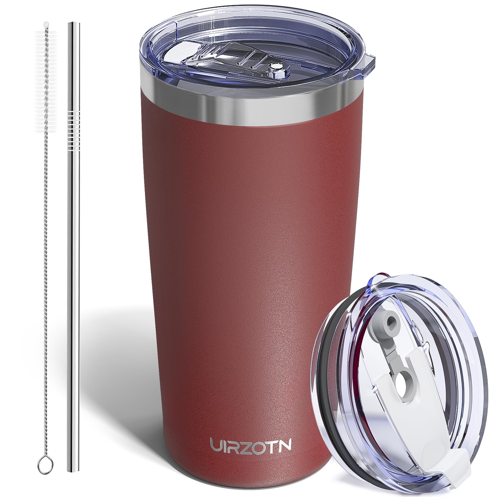 Travel Coffee Tumbler 20oz, Travel Coffee Mug with Dual Lids and Straw, Stainless Steel Double Wall Vacuum Insulated Tumbler for Hot/Iced Drinks (Textured Matte, Navy Blue)