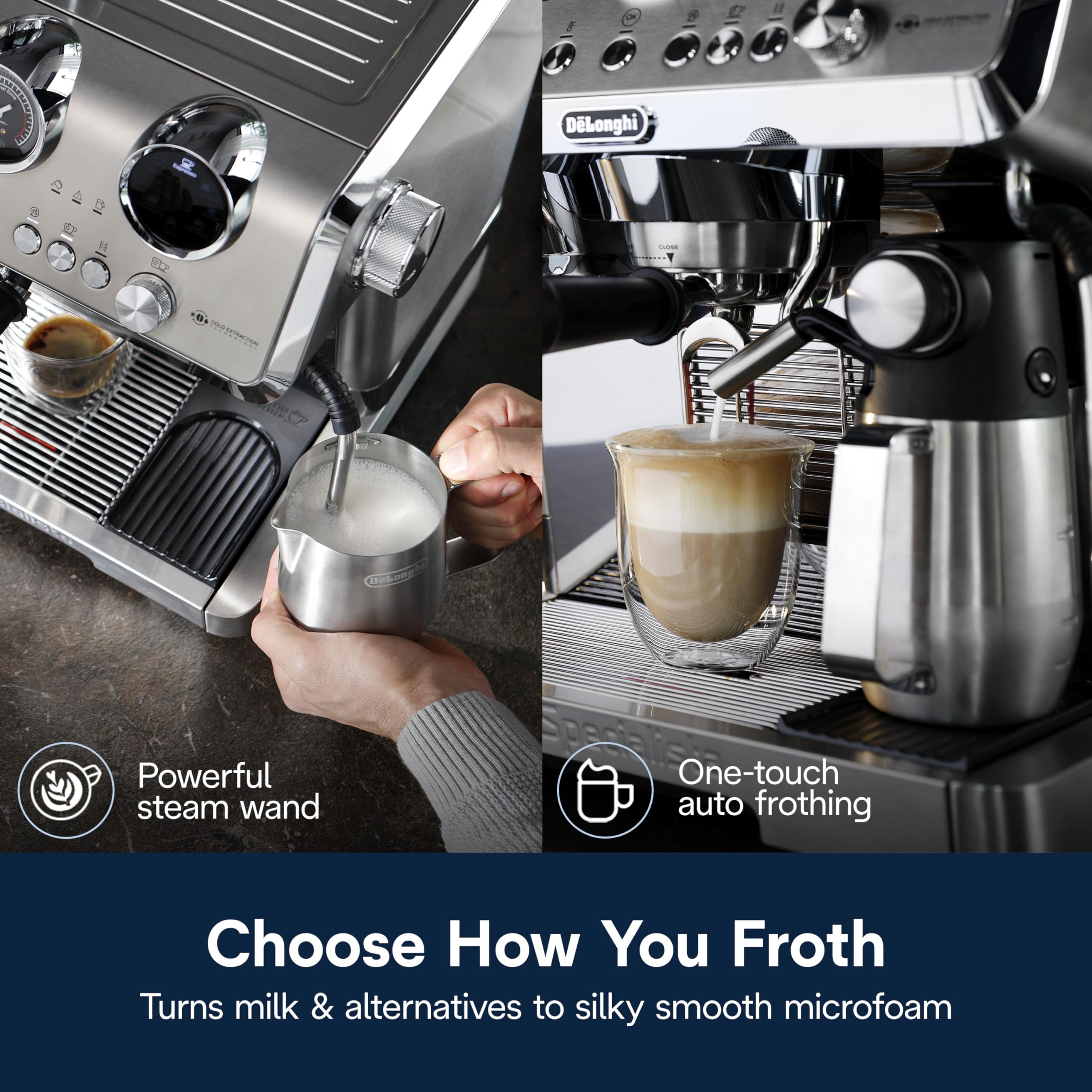 De'Longhi La Specialista Arte Evo Espresso Machine - Compact Cold Brew Coffee Maker with Grinder, Milk Steam Wand/Frother & Tamping Tools - Home Barista Kit for Lattes, Cappuccinos, Iced Coffee