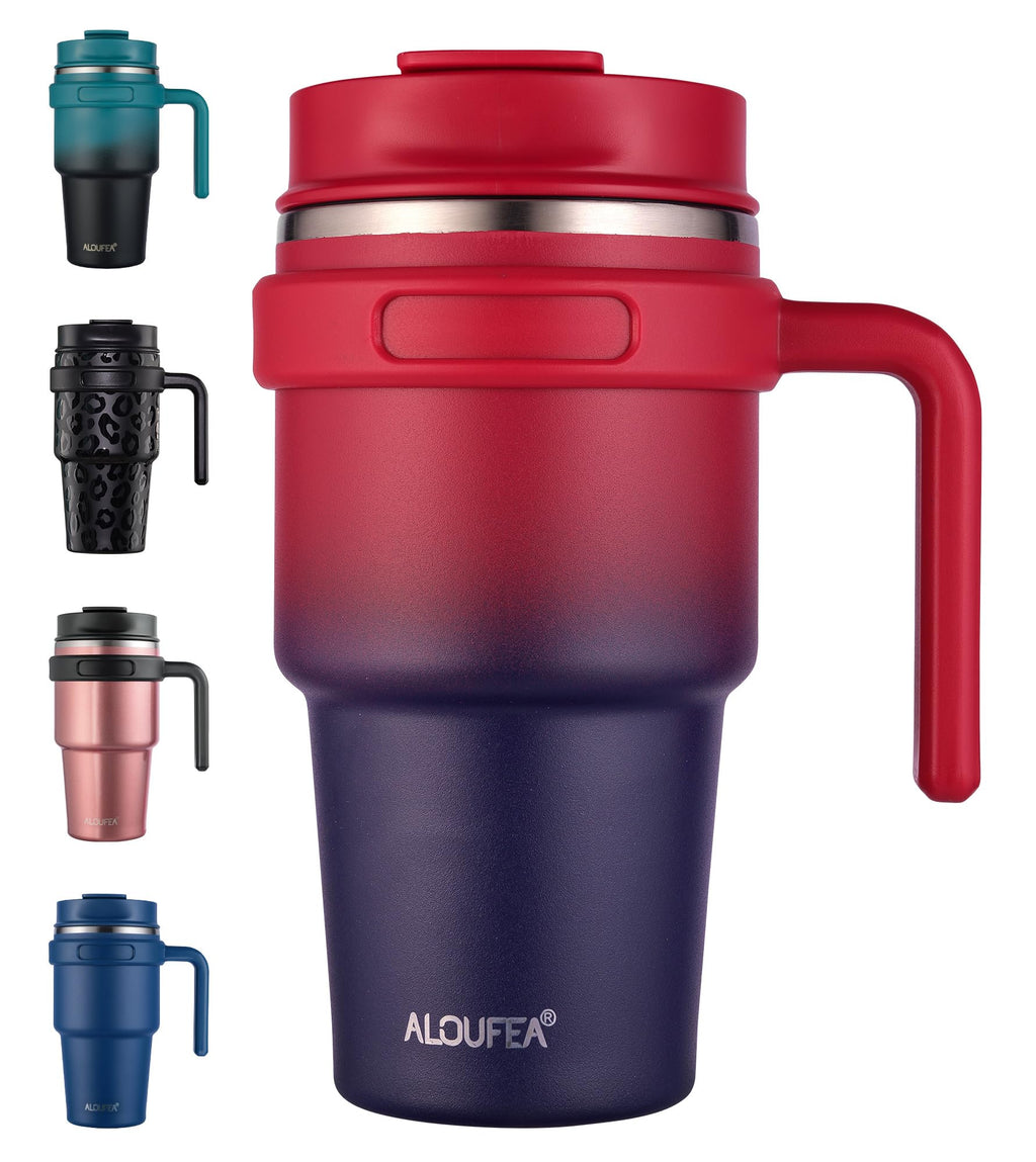 20 oz Insulated Coffee Mug Tumbler with Handle, Stainless Steel Travel Mug Tumbler with Lid and Straw,Double Wall Vacuum Leak Proof Ice Coffee Thermal Cup, Black