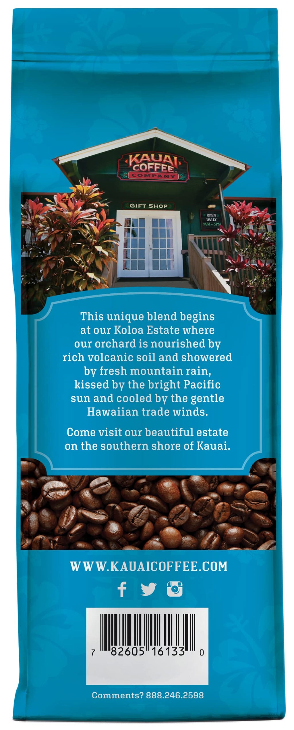 Kauai Coffee Whole Bean Coffee – Smooth, Non-Bitter Pure Arabica – Light Floral Notes & Bright Aroma – Grown on Hawaii's Largest Coffee Farm – Koloa Estate Medium Roast, 1 Pack of 10oz