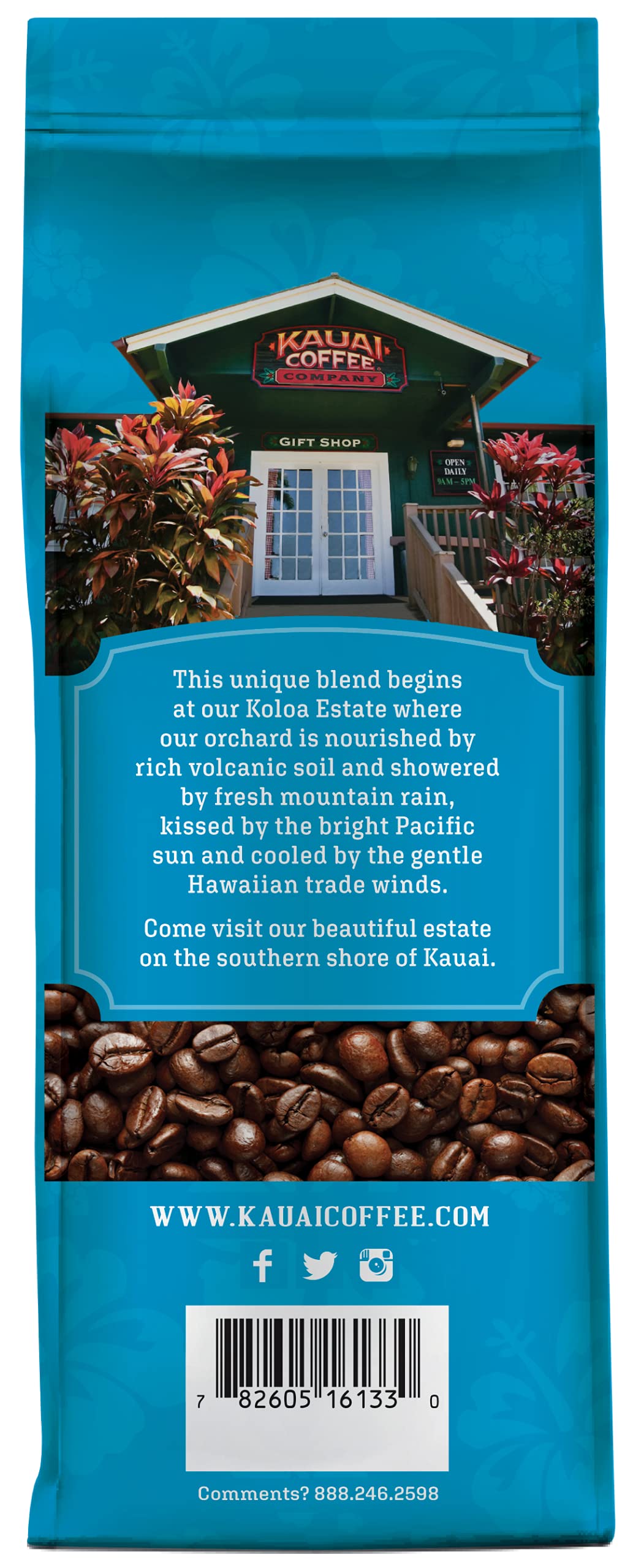 Kauai Coffee Whole Bean Coffee – Smooth, Non-Bitter Pure Arabica – Light Floral Notes & Bright Aroma – Grown on Hawaii's Largest Coffee Farm – Koloa Estate Medium Roast, 1 Pack of 10oz