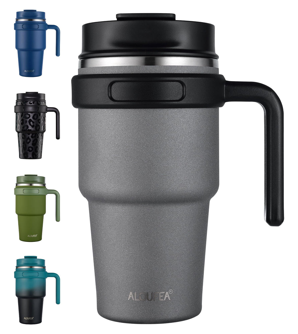 20 oz Insulated Coffee Mug Tumbler with Handle, Stainless Steel Travel Mug Tumbler with Lid and Straw,Double Wall Vacuum Leak Proof Ice Coffee Thermal Cup, Black