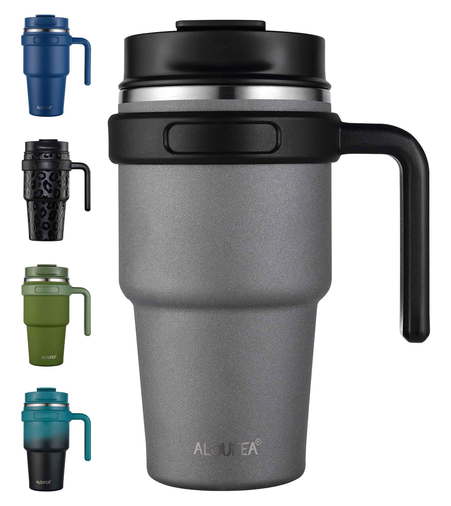 20 oz Insulated Coffee Mug Tumbler with Handle, Stainless Steel Travel Mug Tumbler with Lid and Straw,Double Wall Vacuum Leak Proof Ice Coffee Thermal Cup, Black