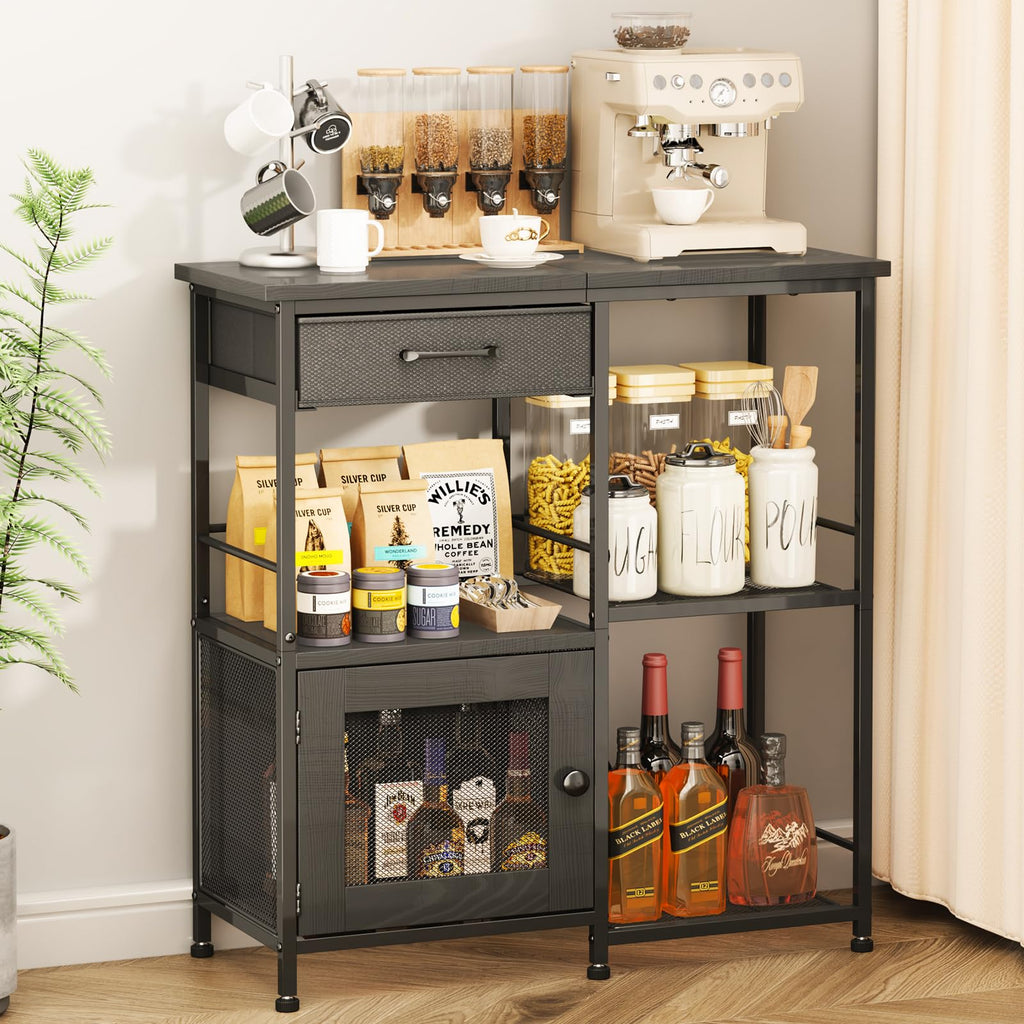 SWTYMIKI Coffee Bar Cabinet for Home - Farmhouse Coffee Stand Station Multi-Purpose Buffet Sideboard Cabinet with Drawers - Kitchen Bar Table for Living Room, Corner, Small Space, Espresso