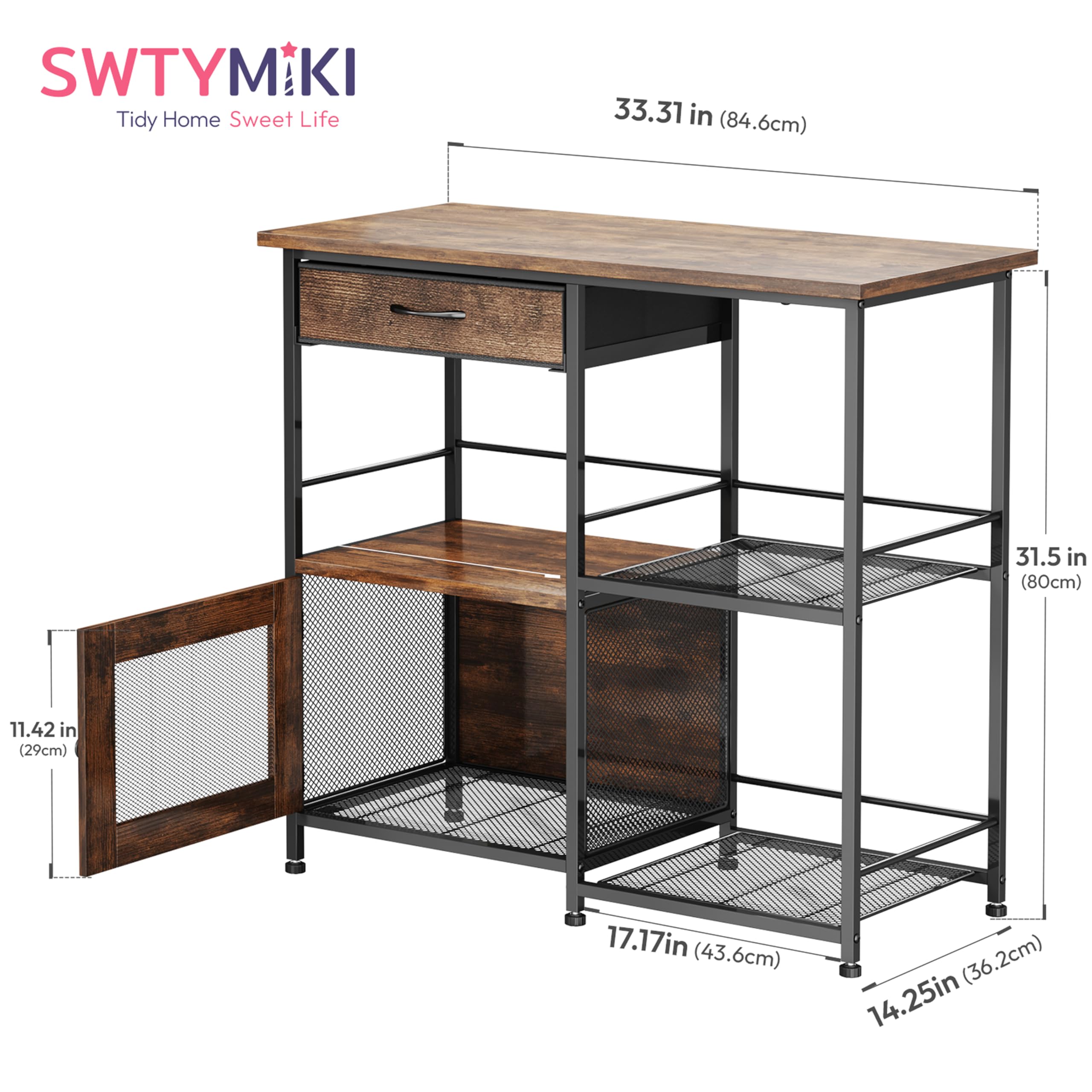 SWTYMIKI Coffee Bar Cabinet for Home - Farmhouse Coffee Stand Station Multi-Purpose Buffet Sideboard Cabinet with Drawers - Kitchen Bar Table for Living Room, Corner, Small Space, Espresso
