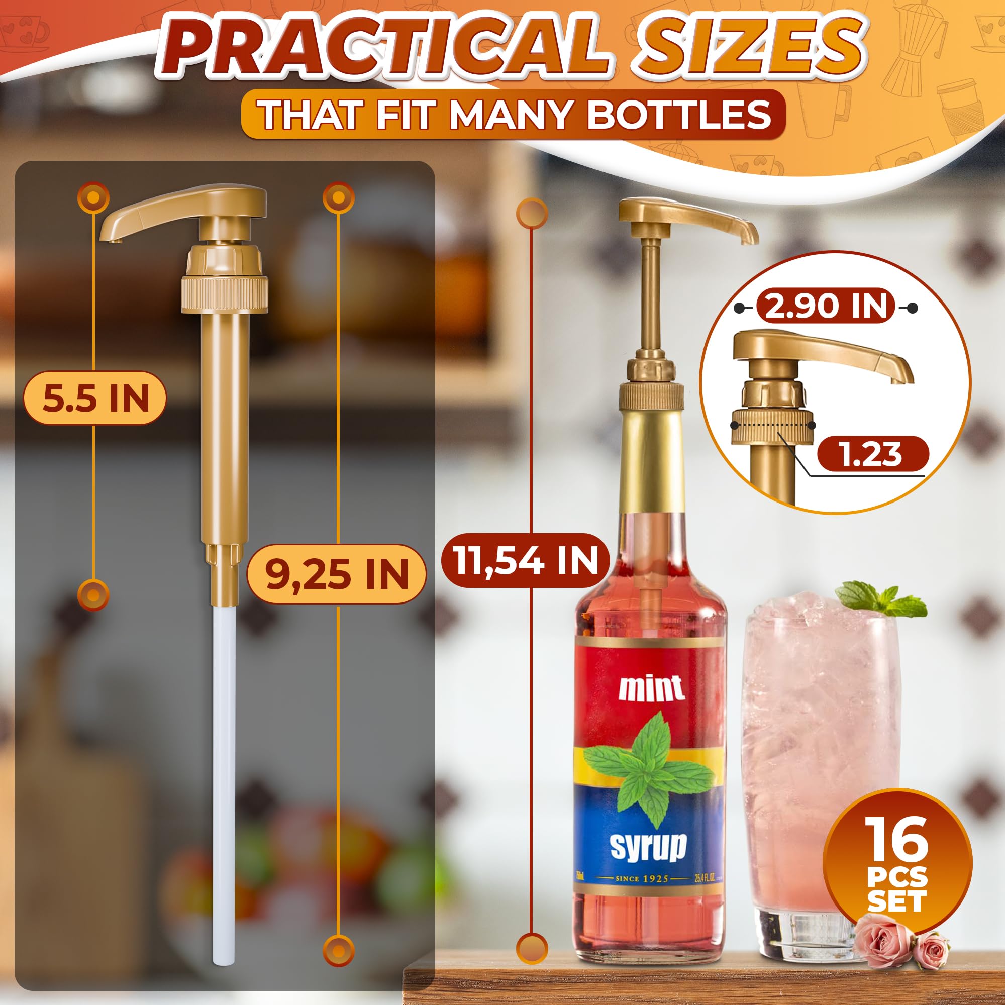 4 Pcs Coffee Syrup Pump Dispenser - Works as Skinny and Torani Syrup Pump - Fits Various 25.4 oz Bottles, Precise Dispensing 0.3oz & Lockable Design, Easy to Use & Clean, Ideal for Liquids