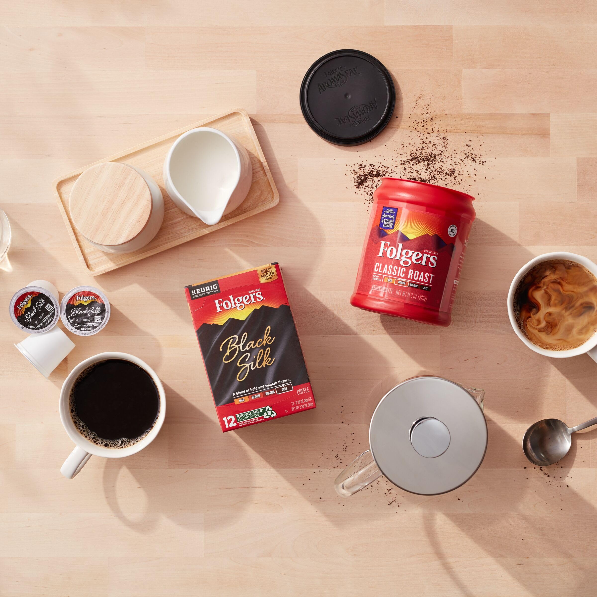 Folgers Black Silk, Dark Roast Coffee, Keurig K-Cup Pods, 12-Count Boxes (Pack of 6)