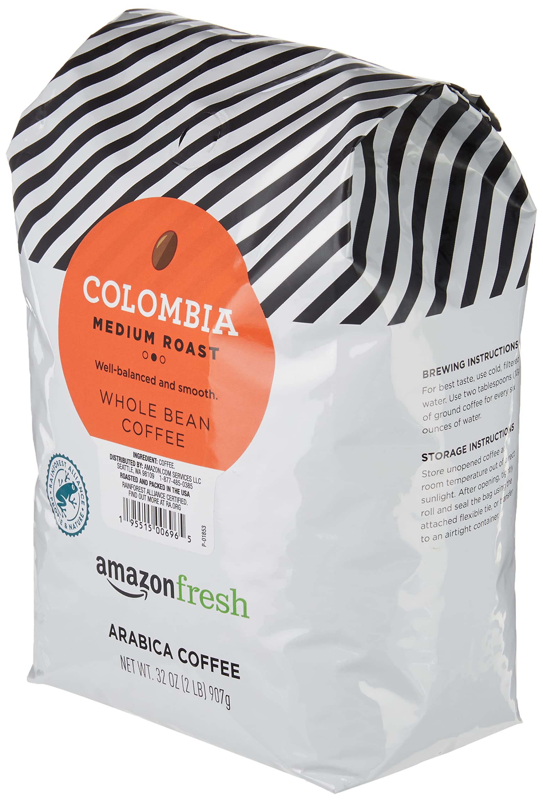 Amazon Fresh Colombia Whole Bean Coffee, Medium Roast, 12 Ounce