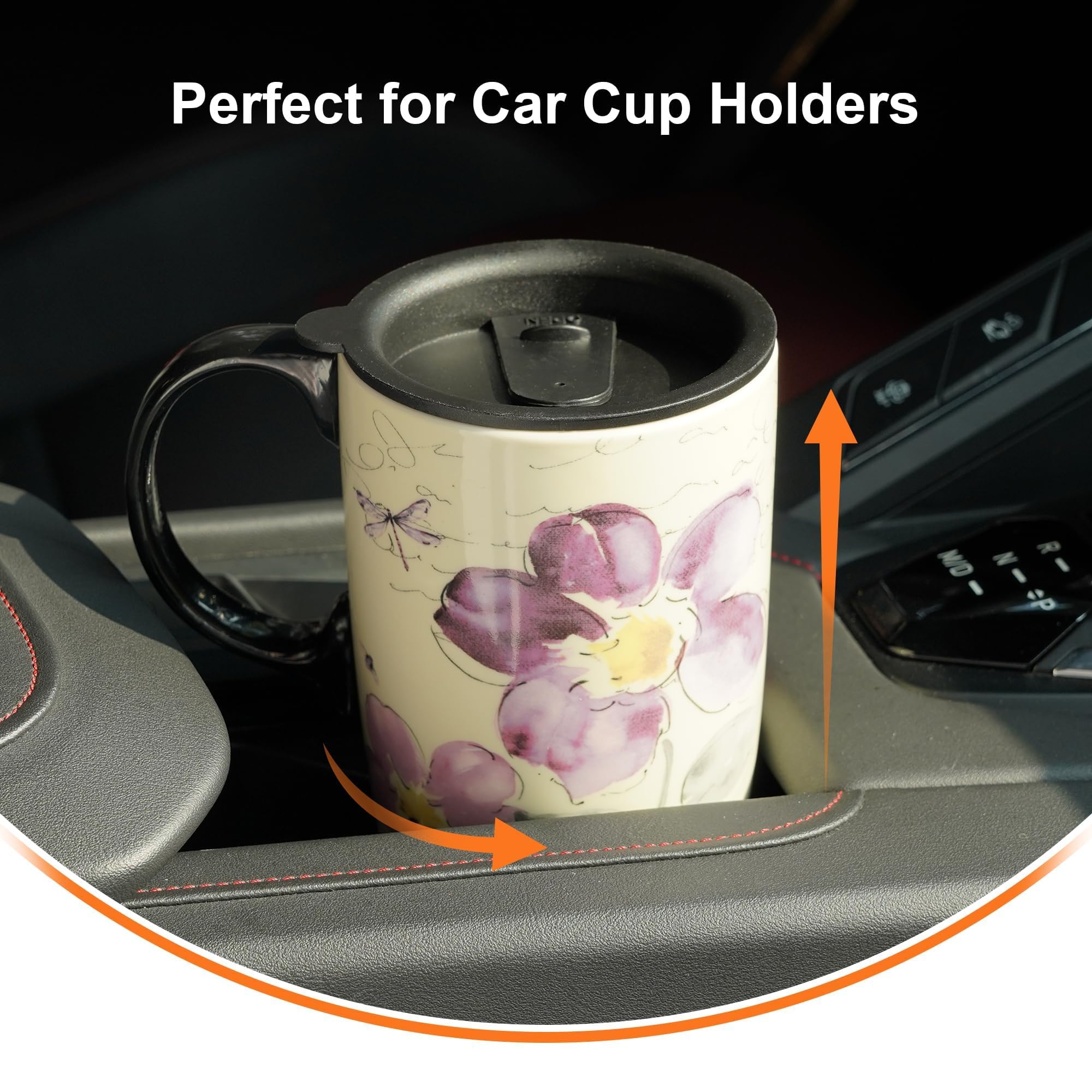 Topadorn 17oz Ceramic Travel Mug with Lid, Tall Ceramic Coffee Mug with Handle, Purple Floral Coffee Cup with Gift Box