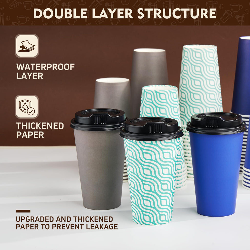 YEEHAW 100 Pack 16 oz Disposable Coffee Cups with Lids, Heat & Leak-proof Paper Cups, to Go Coffee Cups for Hot & Cold Beverage
