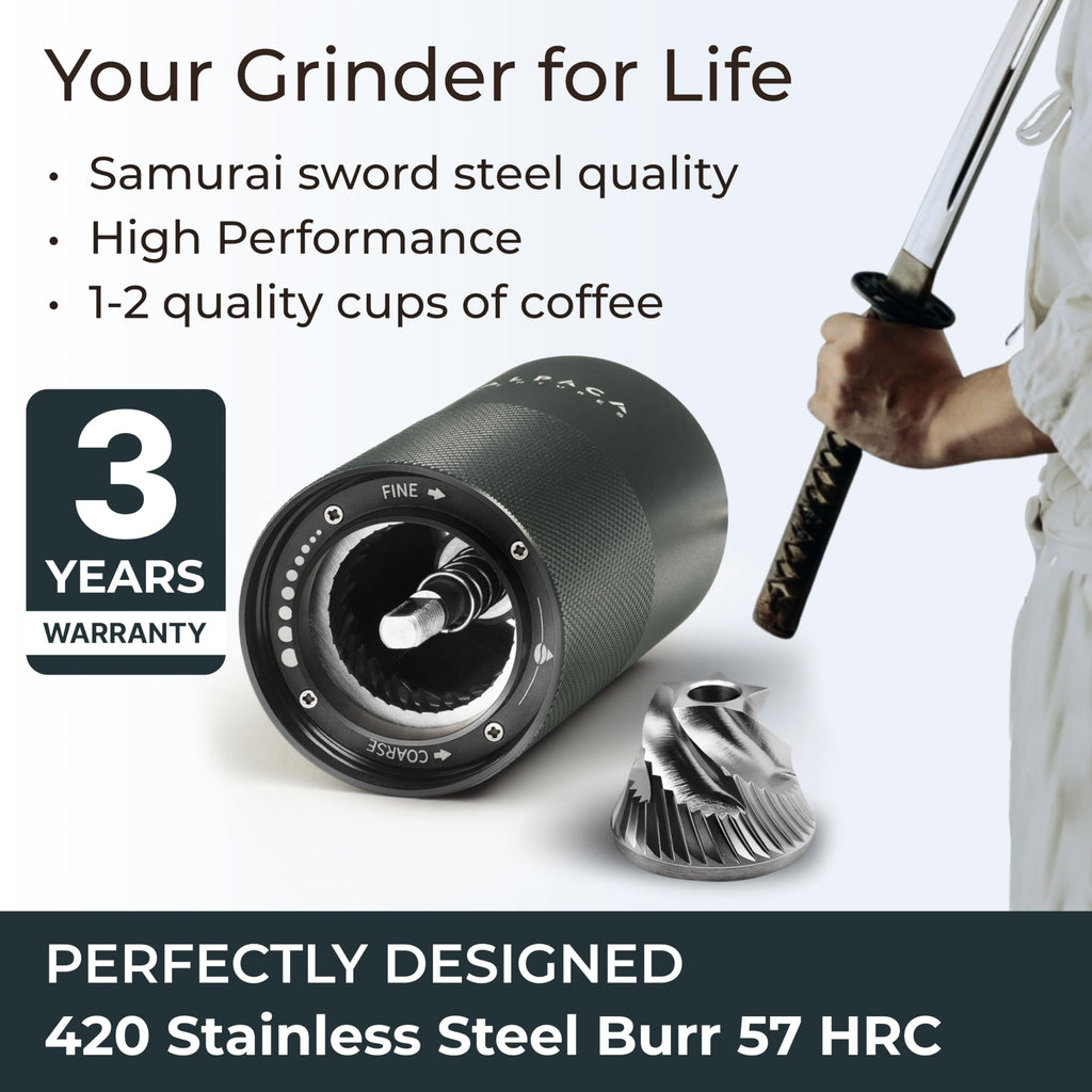 Premium Manual Coffee Grinder for Espresso, Pour Over & French Press with Stainless Steel Conical Burr, Precision Adjustable Hand Grinder, Compact Travel Size - by Alpaca Ventures