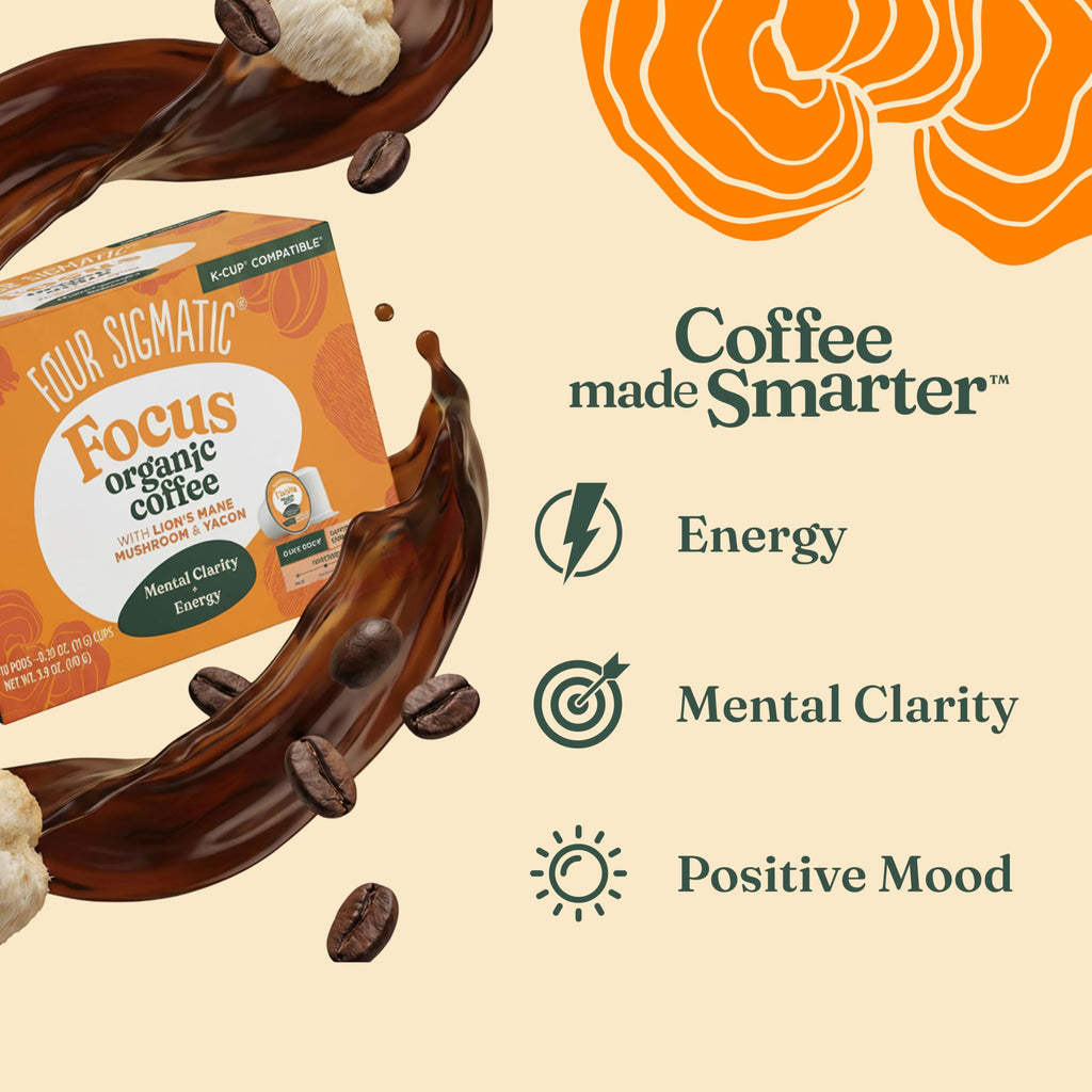Four Sigmatic Mushroom Coffee K-Cups | Organic Dark Roast Coffee with Lion’s Mane Mushroom Powder & Yacon | Focus & Immune Support | Vegan & Keto | Sustainable Pods | 24 Count