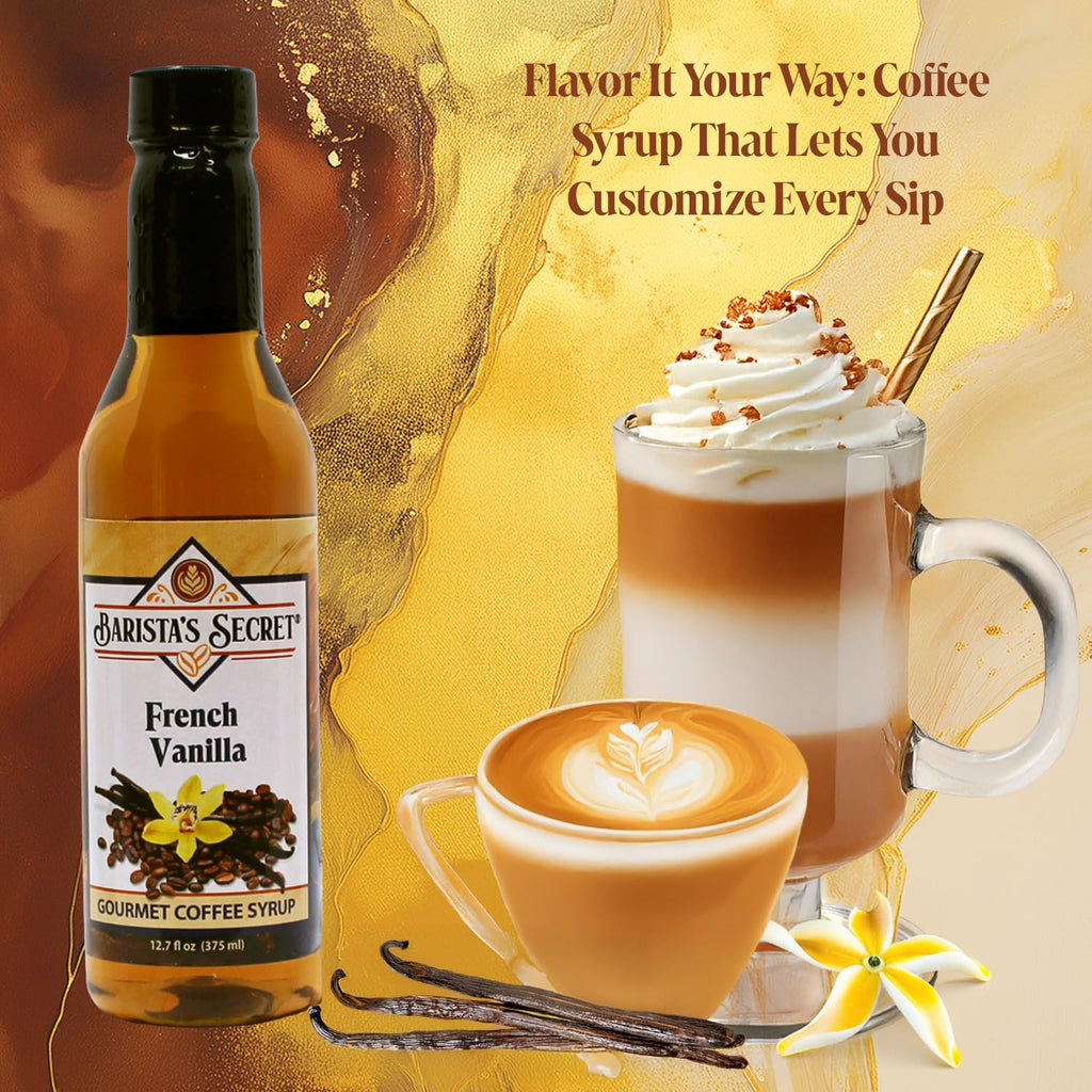 Barista's Secret® Coffee Syrups Variety Pack – Gourmet Flavored Syrup Set for Coffee, Drinks & Desserts – French Vanilla, Caramel, Hazelnut, Toffee, Brown Sugar Cinnamon – 5 Pack, 12.7 oz Each