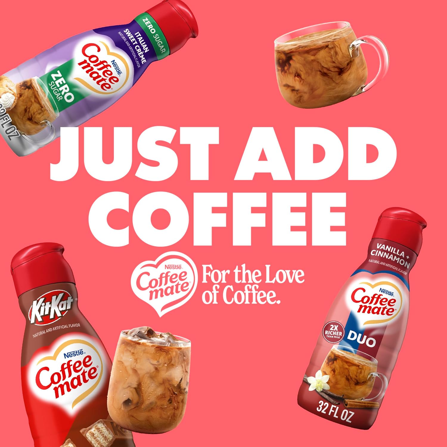 Coffee mate Cinnamon Vanilla Crème Flavored Coffee Creamer, Non-Dairy, Gluten-Free, Liquid Creamer for Coffee, Cholesterol Free, 63 Servings