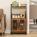 Hencawima Coffee Bar Cabinet, 3 Tier Coffee Station Table on Wheels, 35.9" H Bar Cart with Wire Basket Drawer & 5 Hooks for Home Kitchen, Liquor Buffet Sideboard Cabinet (Rustic Brown)