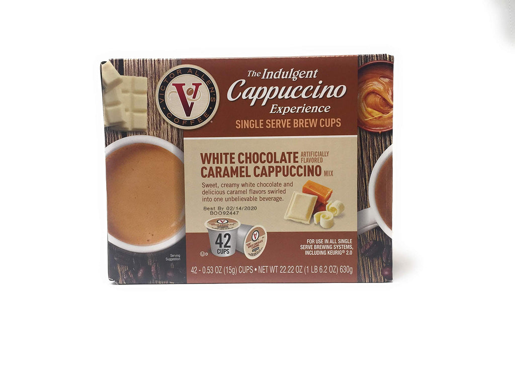 Victor Allen's Coffee White Chocolate Caramel Flavored Cappuccino, 42 Count, Single Serve Cups for Keurig K-Cup Brewers