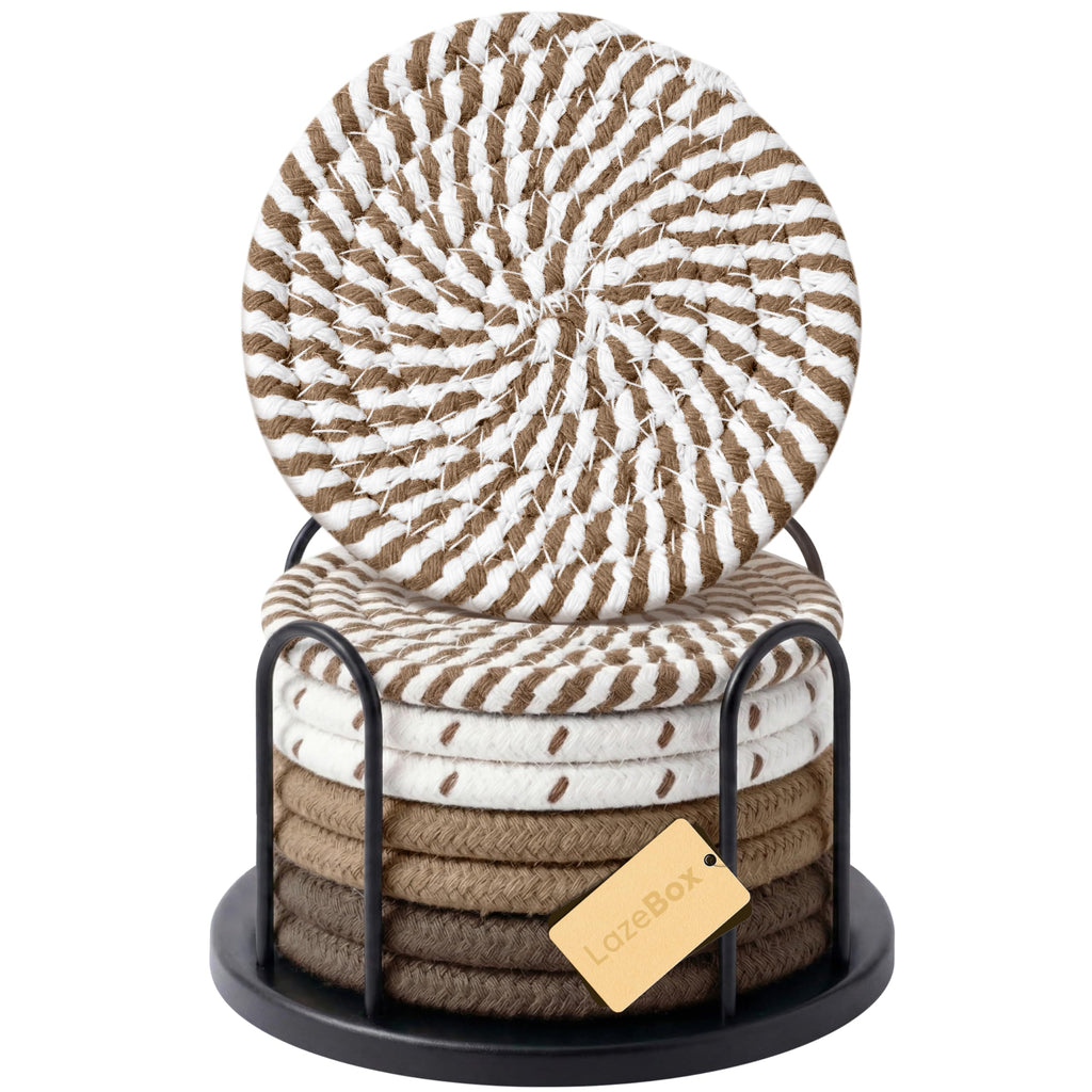 Lazebox Coasters Set of 8 for Drinks, 4 Inch Large Coasters for Coffee Table, Tabletop Protection for Hot & Cold Drinks, Versatile Coasters for Home Decor, Non-Slip & Easy to Clean, Coffee