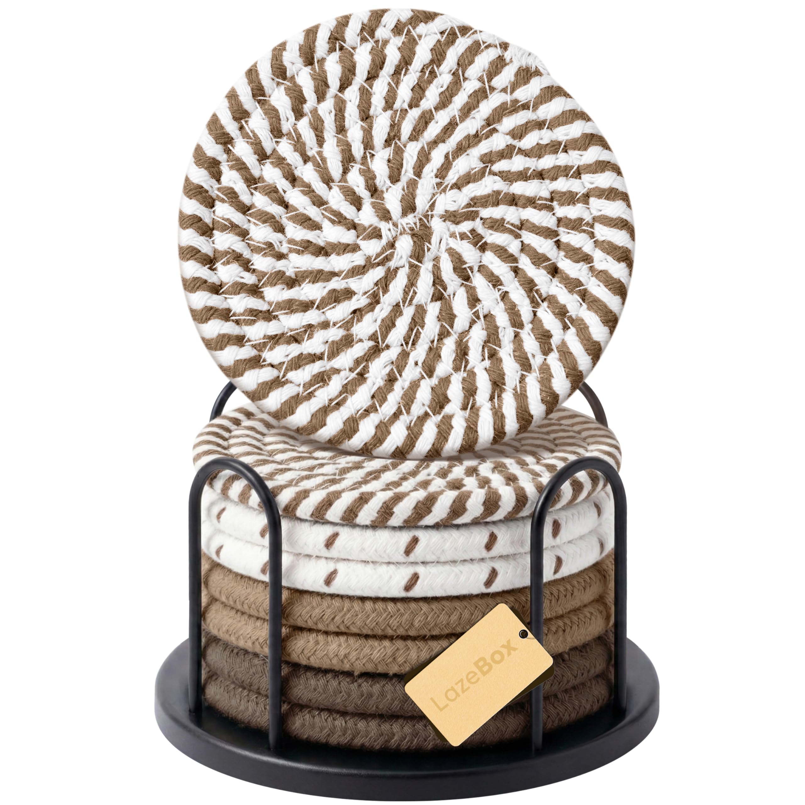 Lazebox Coasters Set of 8 for Drinks, 4 Inch Large Coasters for Coffee Table, Tabletop Protection for Hot & Cold Drinks, Versatile Coasters for Home Decor, Non-Slip & Easy to Clean, Coffee