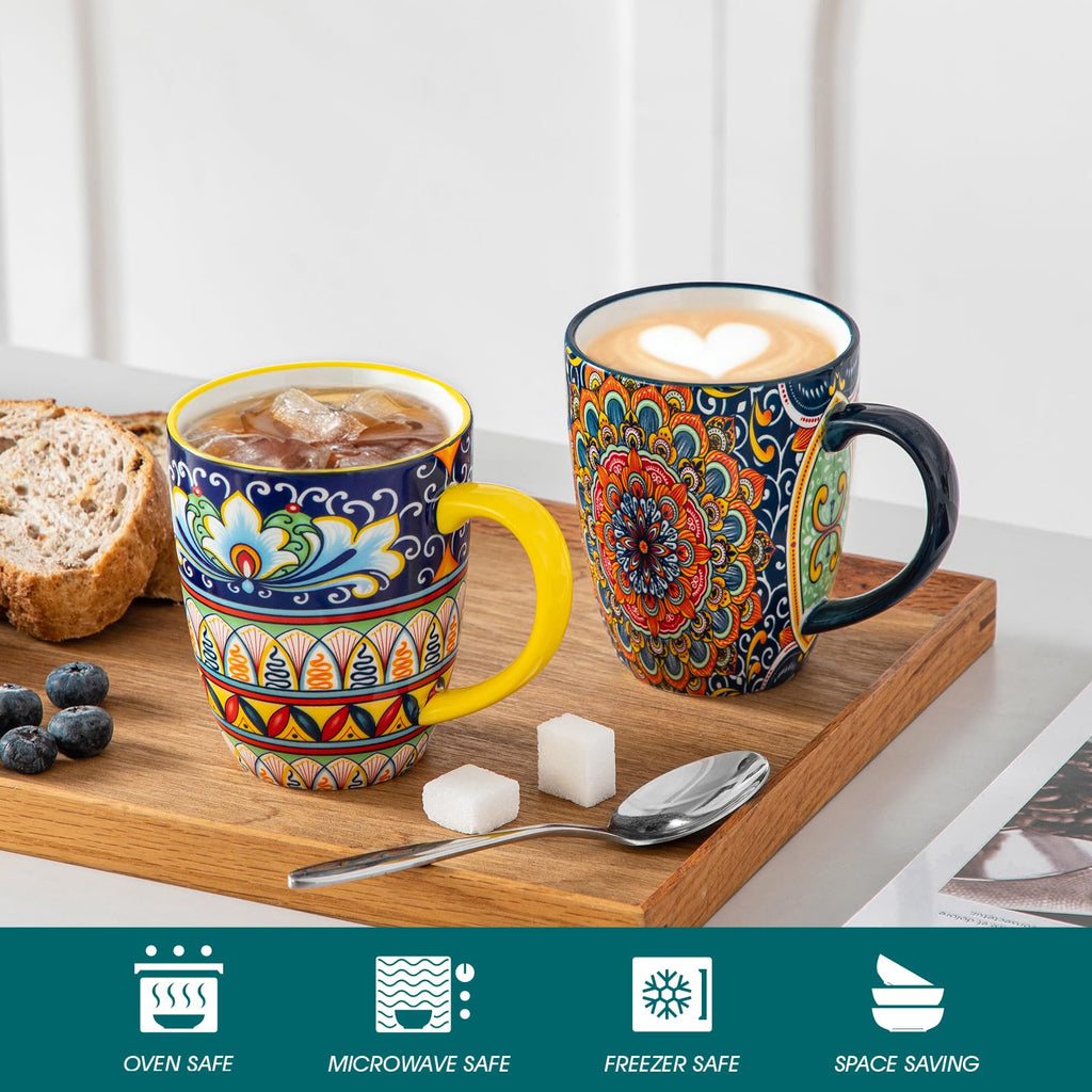 vancasso SIMI 16 oz Large Coffee Mugs Set of 6 – Bohemian Ceramic Cups with Handle, Perfect for Latte, Tea, Hot Chocolate, Dishwasher & Microwave Safe Ideal Gift
