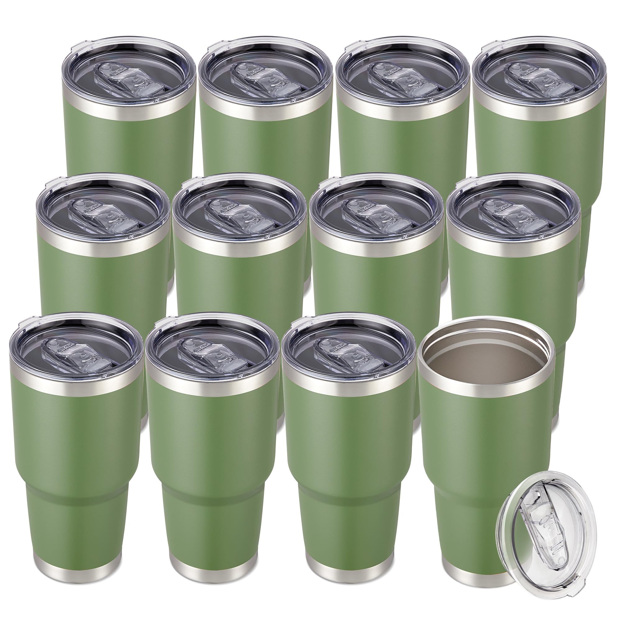 30 oz Tumbler with Lid Stainless Steel Tumblers Bulk Vacuum Insulated Cup Reusable Powder Coated Travel Mug Double Wall Leak Proof Cups Keep Cold Drinks for 12 Hours Black, Set of 8