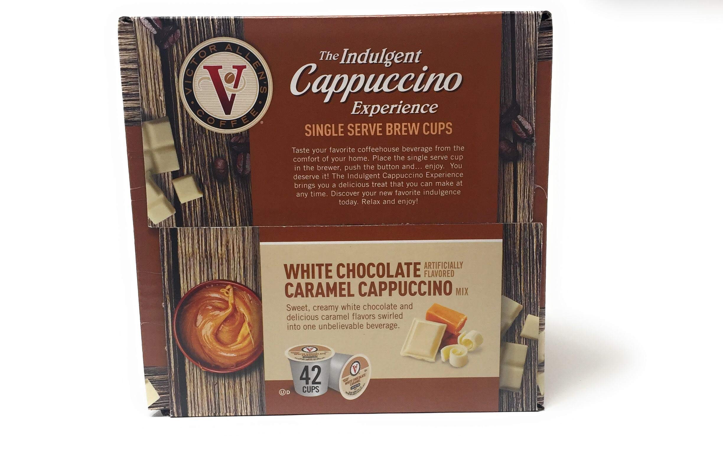 Victor Allen's Coffee White Chocolate Caramel Flavored Cappuccino, 42 Count, Single Serve Cups for Keurig K-Cup Brewers