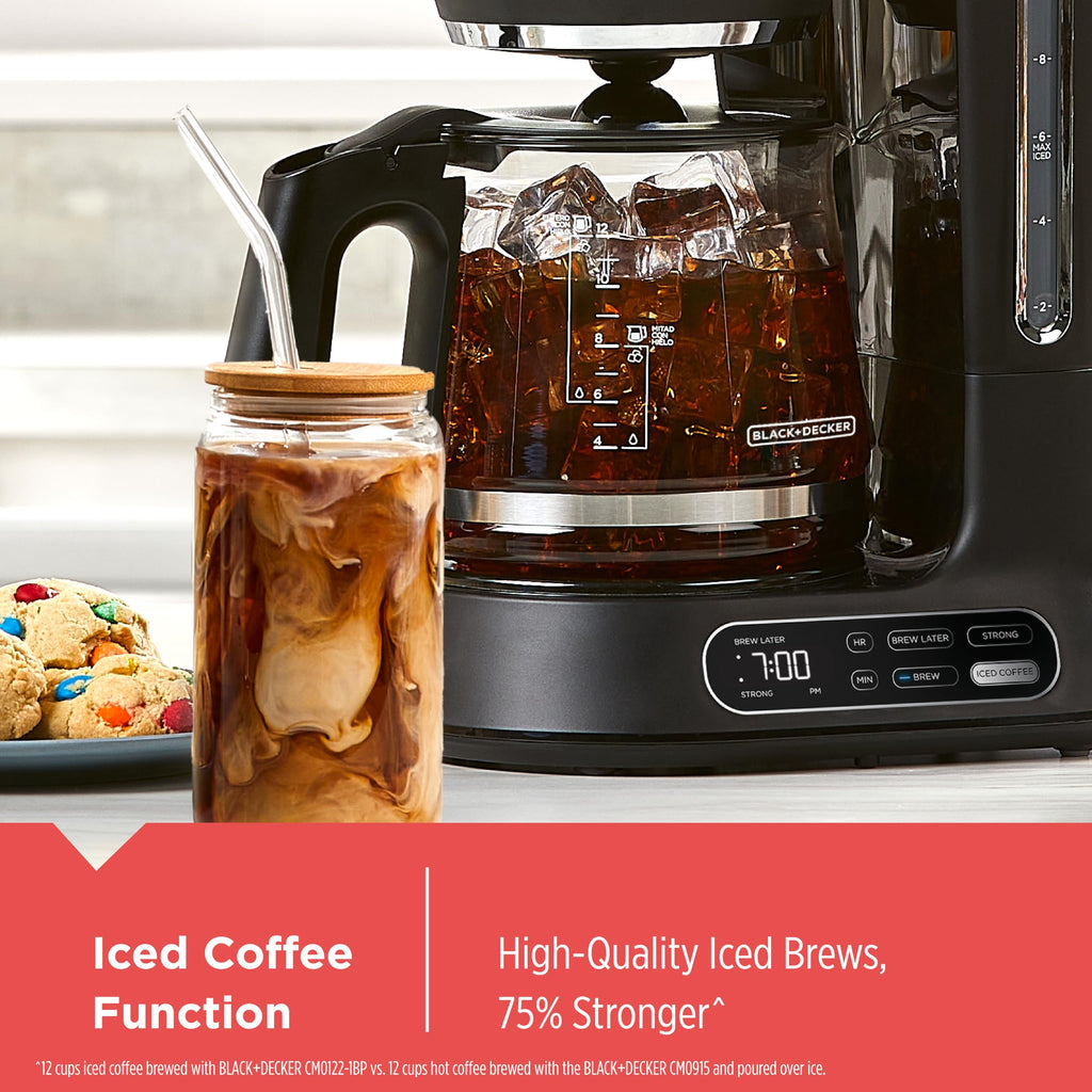 BLACK+DECKER 12-Cup Digital Coffee Maker, Programmable, Washable Basket Filter, Sneak-A-Cup, Auto Brew, Water Window, Keep Hot Plate, Black