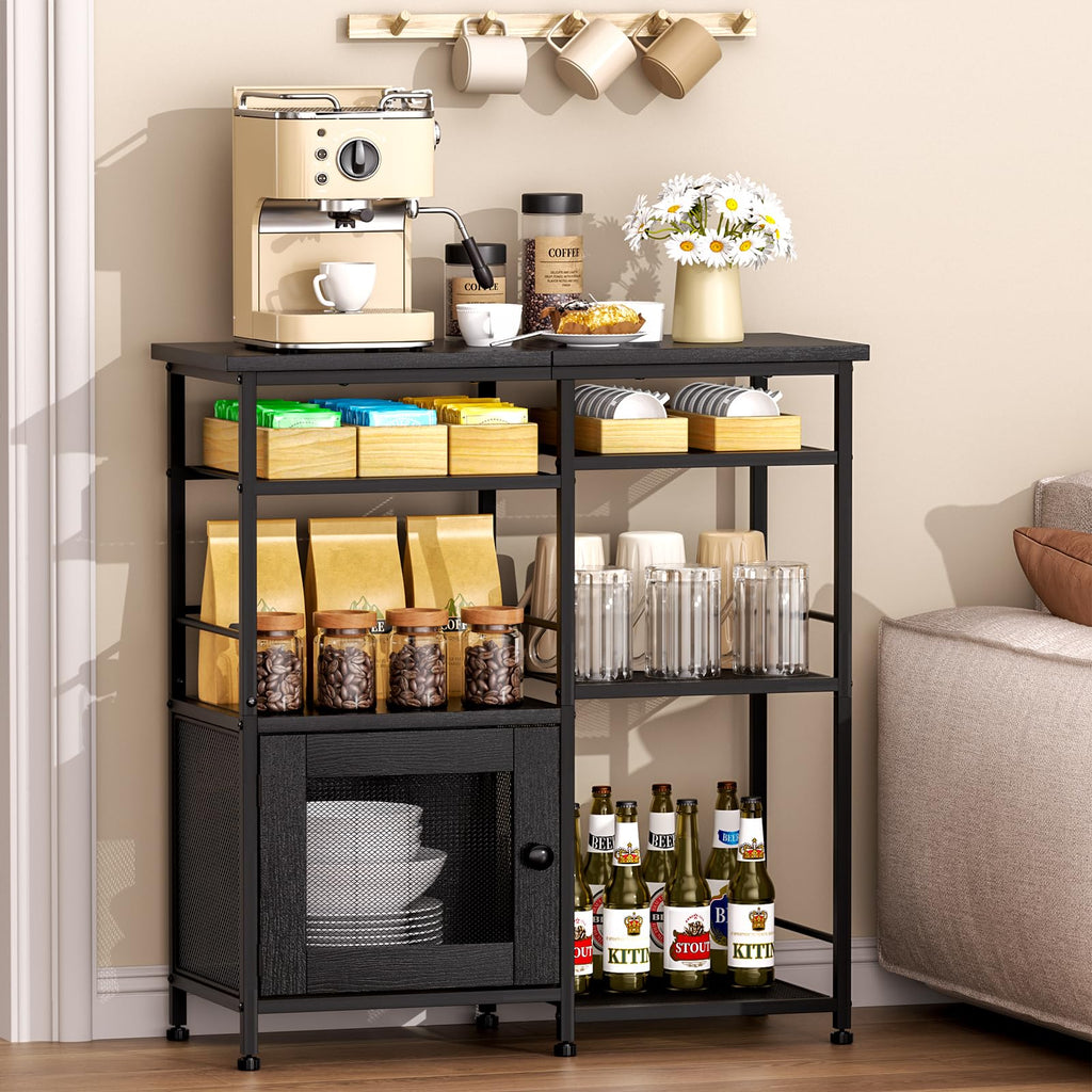 SWTYMIKI Coffee Bar Cabinet Station - Farmhouse Small Coffee Stand Station with Doors, Rustic Storage Organizer for Kitchen, Buffet Sideboard Cabinet Table for Home, Office, Corner, Bar, Espresso