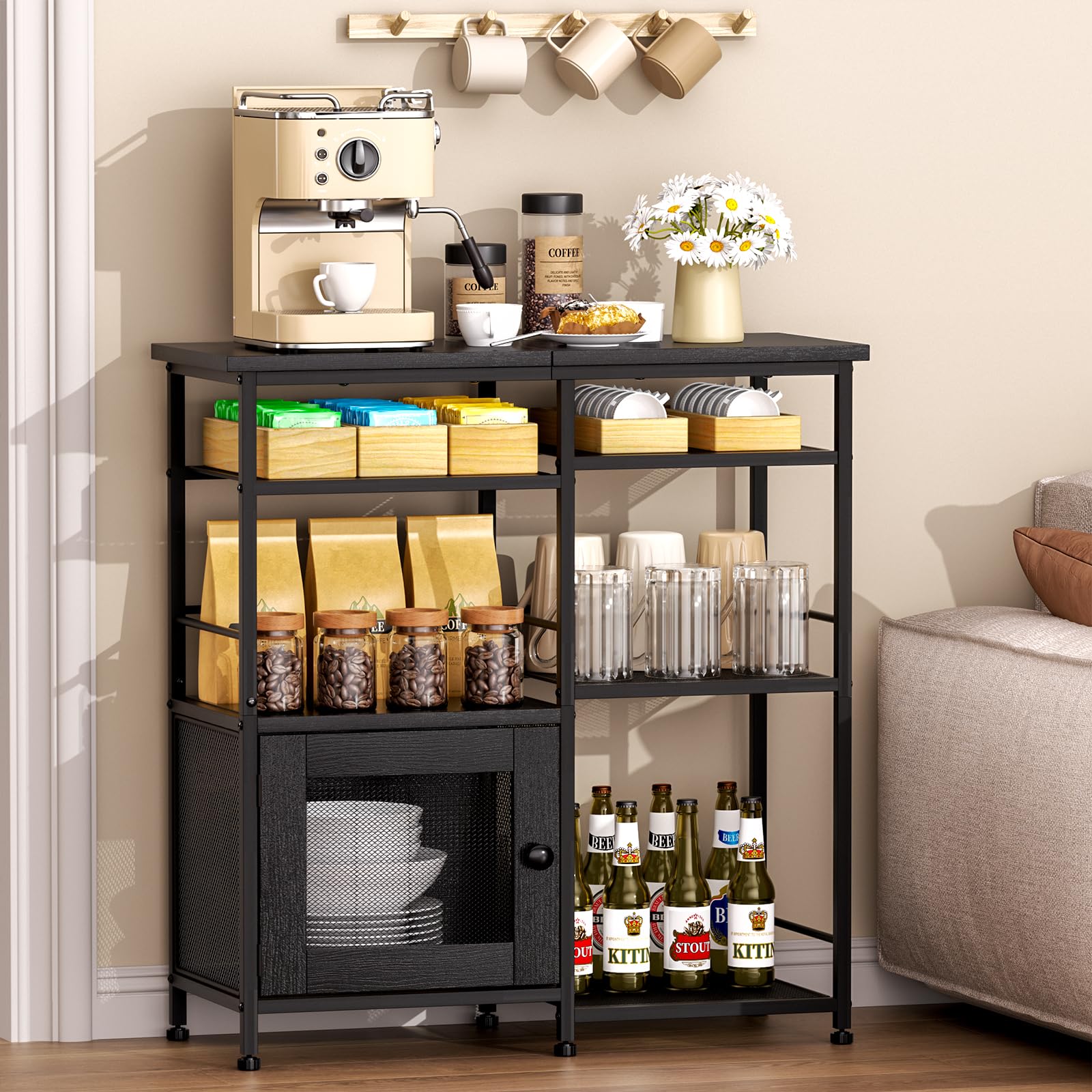 SWTYMIKI Coffee Bar Cabinet Station - Farmhouse Small Coffee Stand Station with Doors, Rustic Storage Organizer for Kitchen, Buffet Sideboard Cabinet Table for Home, Office, Corner, Bar, Espresso