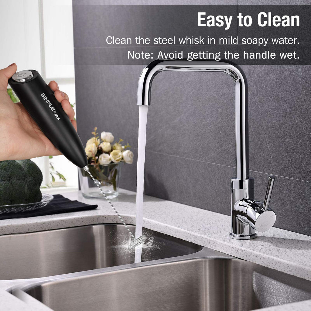 SIMPLETASTE Milk Frother Handheld Electric Foam Maker, Drink Mixer with Stainless Steel Whisk for Cappuccino, Bulletproof Coffee, Latte, Gray, with Stand, Battery Operated