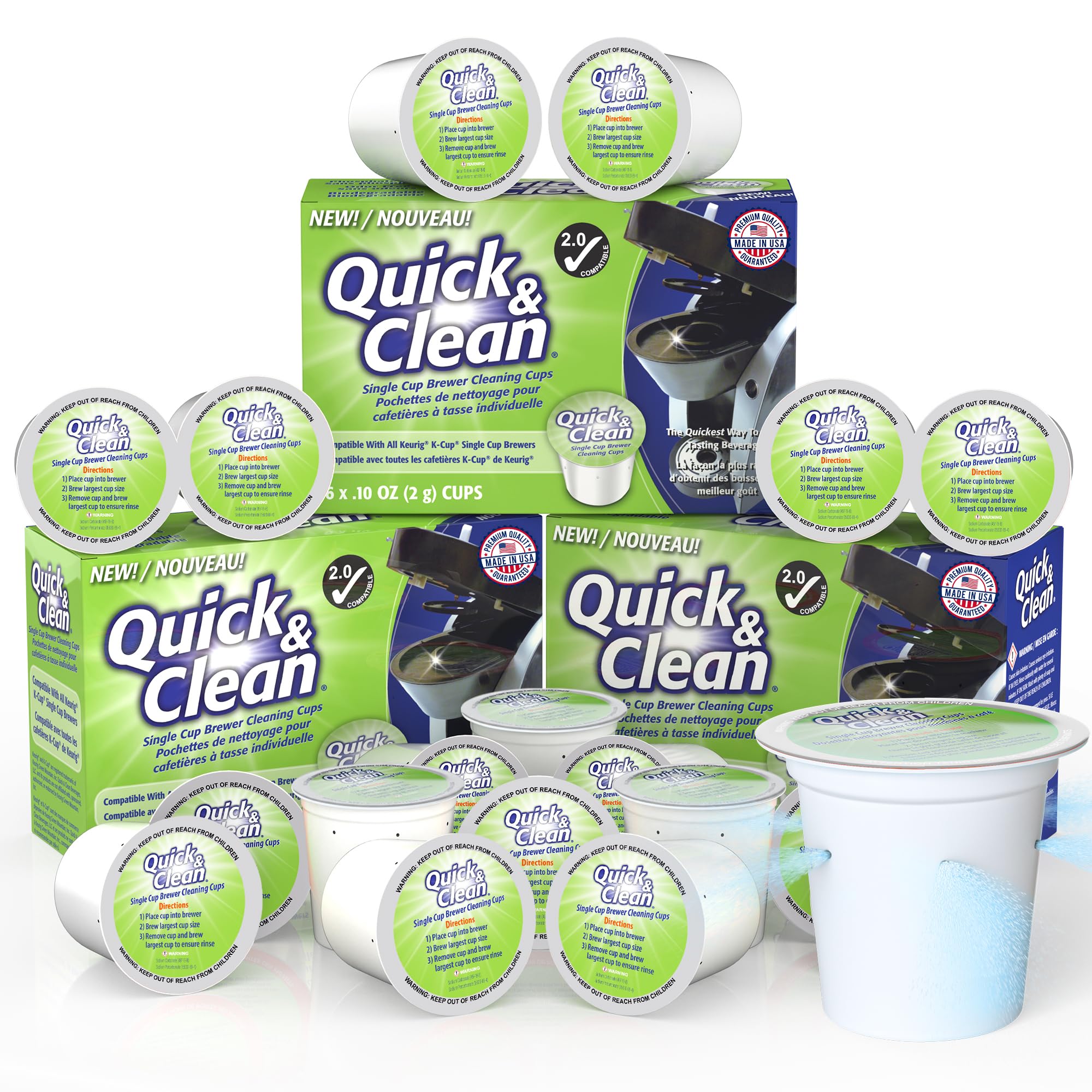 Quick & Clean [6-Pack] Keurig Cleaning Pods - K Cup Cleaner Pod For Keurig - 2.0 Coffee Machine Compatible, Removes Stains, Non-Toxic and Eco-Friendly