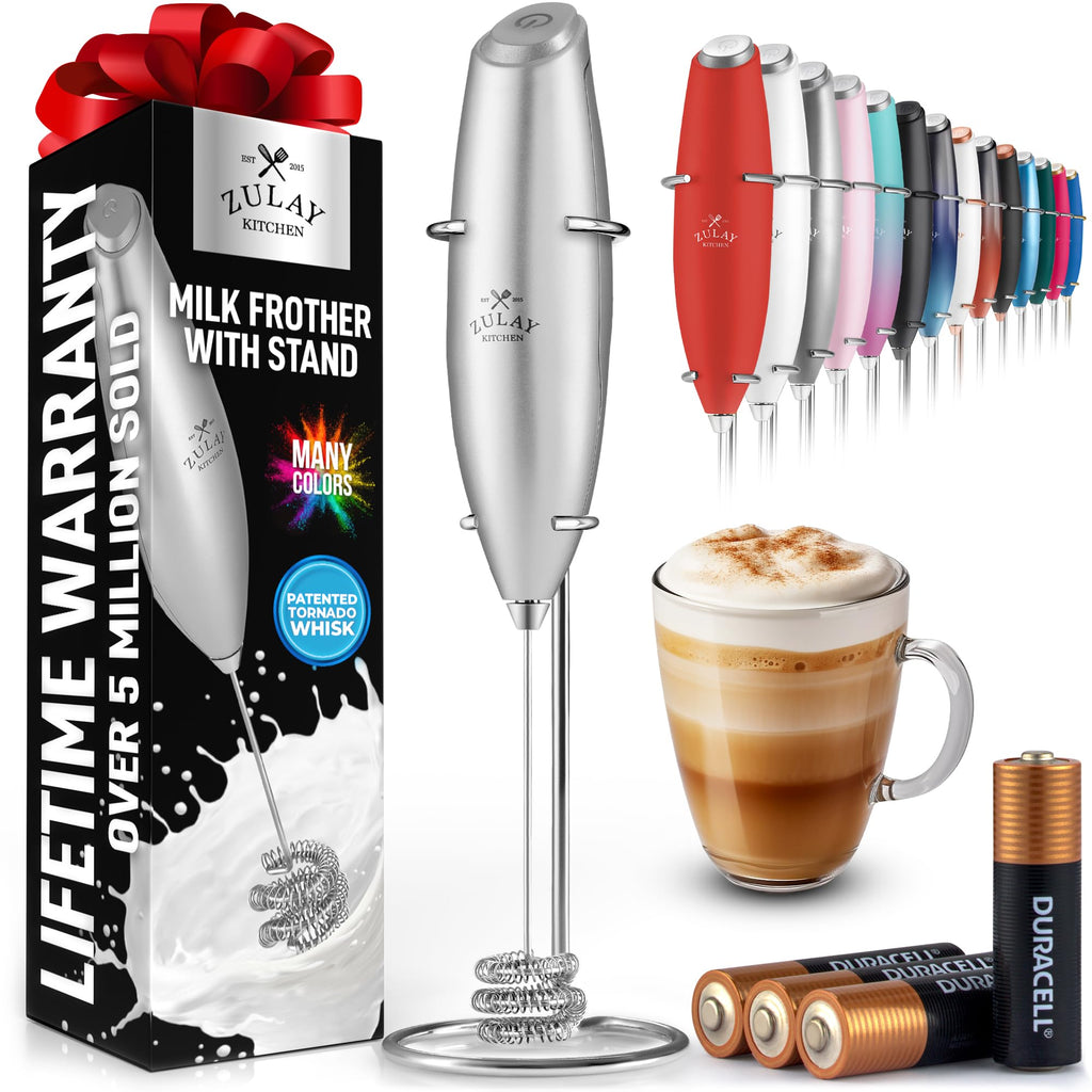 Zulay Kitchen Rechargeable Milk Frother Handheld - Frother Wand, Drink Mixer, Electric Whisk Frother, for Cappuccinos, Matcha & Protein Powder - Lux 4 Whisk 2 Speed Waterproof 2000mAh Alpha Black