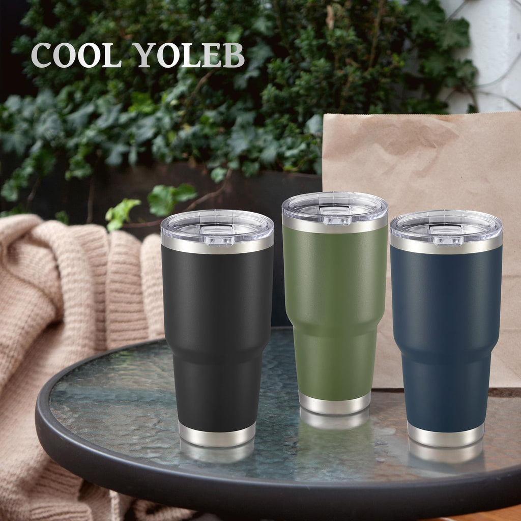 30 oz Tumbler with Lid Stainless Steel Tumblers Bulk Vacuum Insulated Cup Reusable Powder Coated Travel Mug Double Wall Leak Proof Cups Keep Cold Drinks for 12 Hours Black, Set of 8