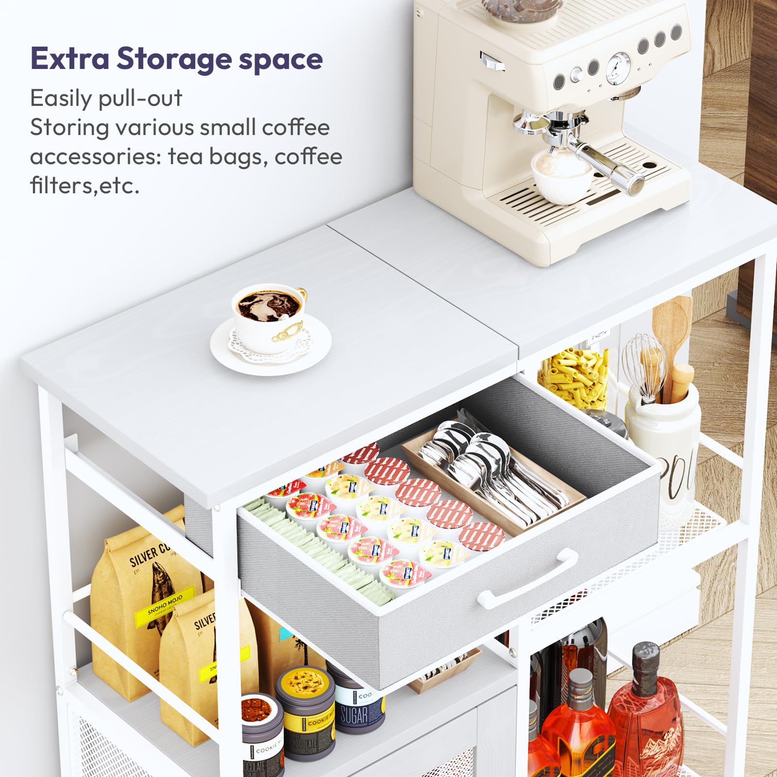 SWTYMIKI Coffee Bar Cabinet for Home - Farmhouse Coffee Stand Station Multi-Purpose Buffet Sideboard Cabinet with Drawers - Kitchen Bar Table for Living Room, Corner, Small Space, Espresso