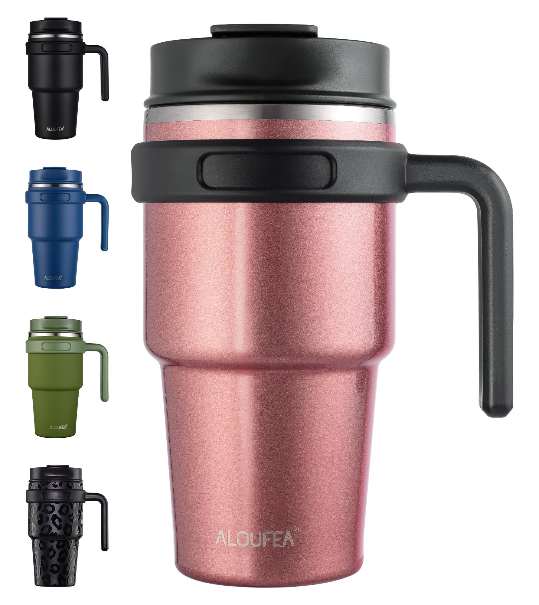 20 oz Insulated Coffee Mug Tumbler with Handle, Stainless Steel Travel Mug Tumbler with Lid and Straw,Double Wall Vacuum Leak Proof Ice Coffee Thermal Cup, Black