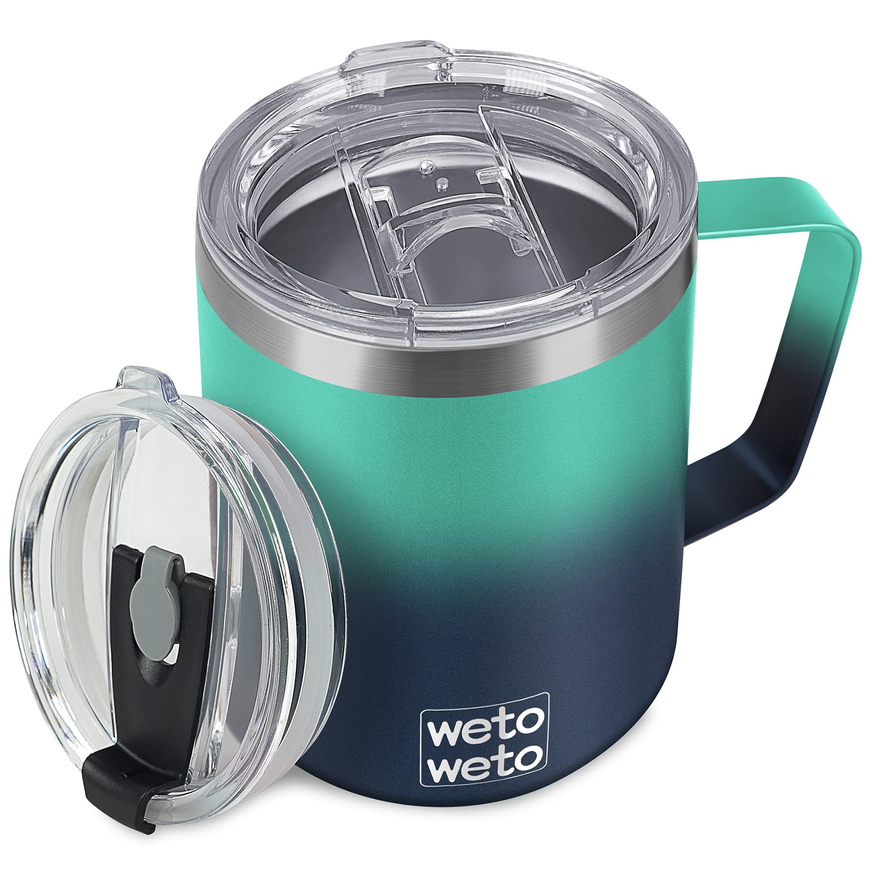 WETOWETO Coffee Mug with Handle, 14oz Insulated Stainless Steel Coffee Travel Mug, Double Wall Vacuum Reusable Coffee Cup with Lid, Powder Coated Rose Gold
