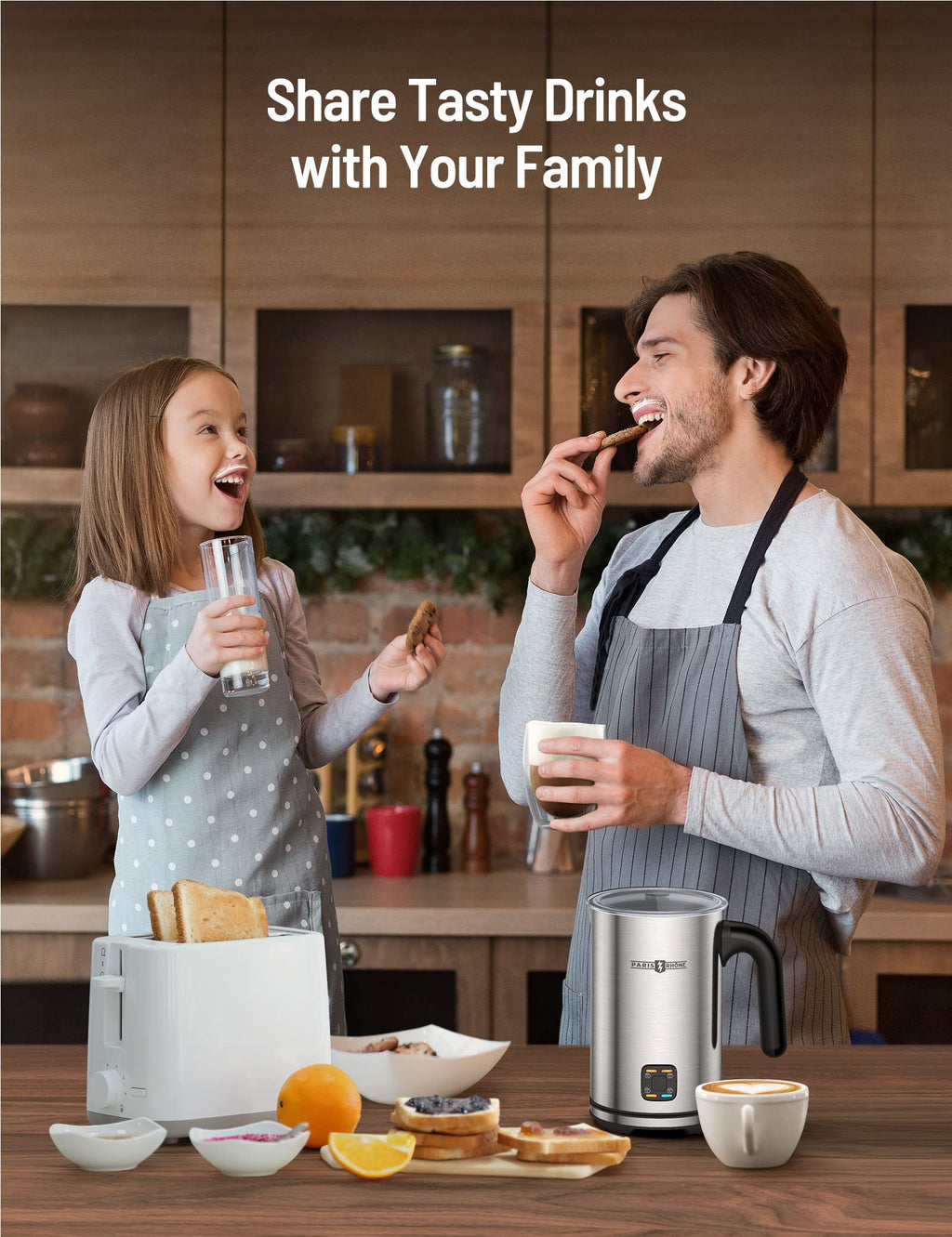 Electric Milk Frother, Paris Rhône 4-in-1 Milk Steamer and Frother, Hot & Cold Foam Milk Warmer with Temperature Control, Auto Shut-Off Frothers for Coffee, Latte,Macchiato, Cappuccino