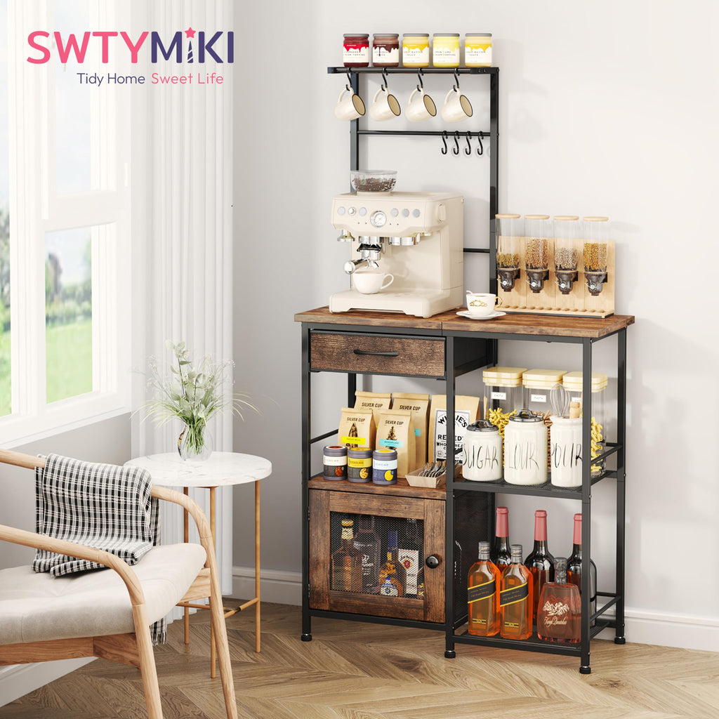 SWTYMIKI Coffee Bar Cabinet for Home - Farmhouse Coffee Stand Station Multi-Purpose Buffet Sideboard Cabinet with Drawers - Kitchen Bar Table for Living Room, Corner, Small Space, Espresso