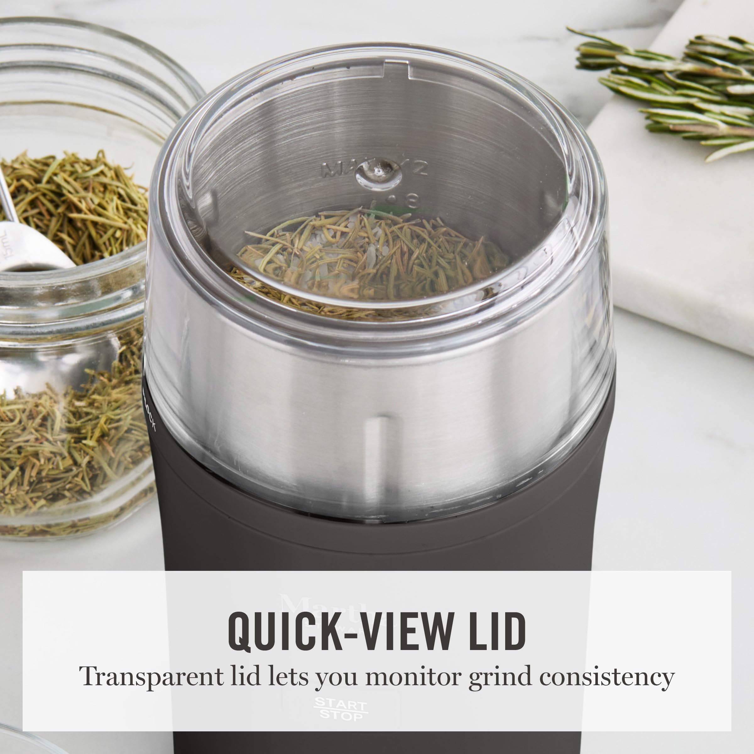 Martha Stewart Electric Coffee & Spice Grinder, Dual 2.5oz Removable Bowls, Storage Lids, Stainless Steel Blades, One Touch Pulse Control, 2-in-1 Compact, Beans & Spices, Herbs & Nuts, Honeydew Green